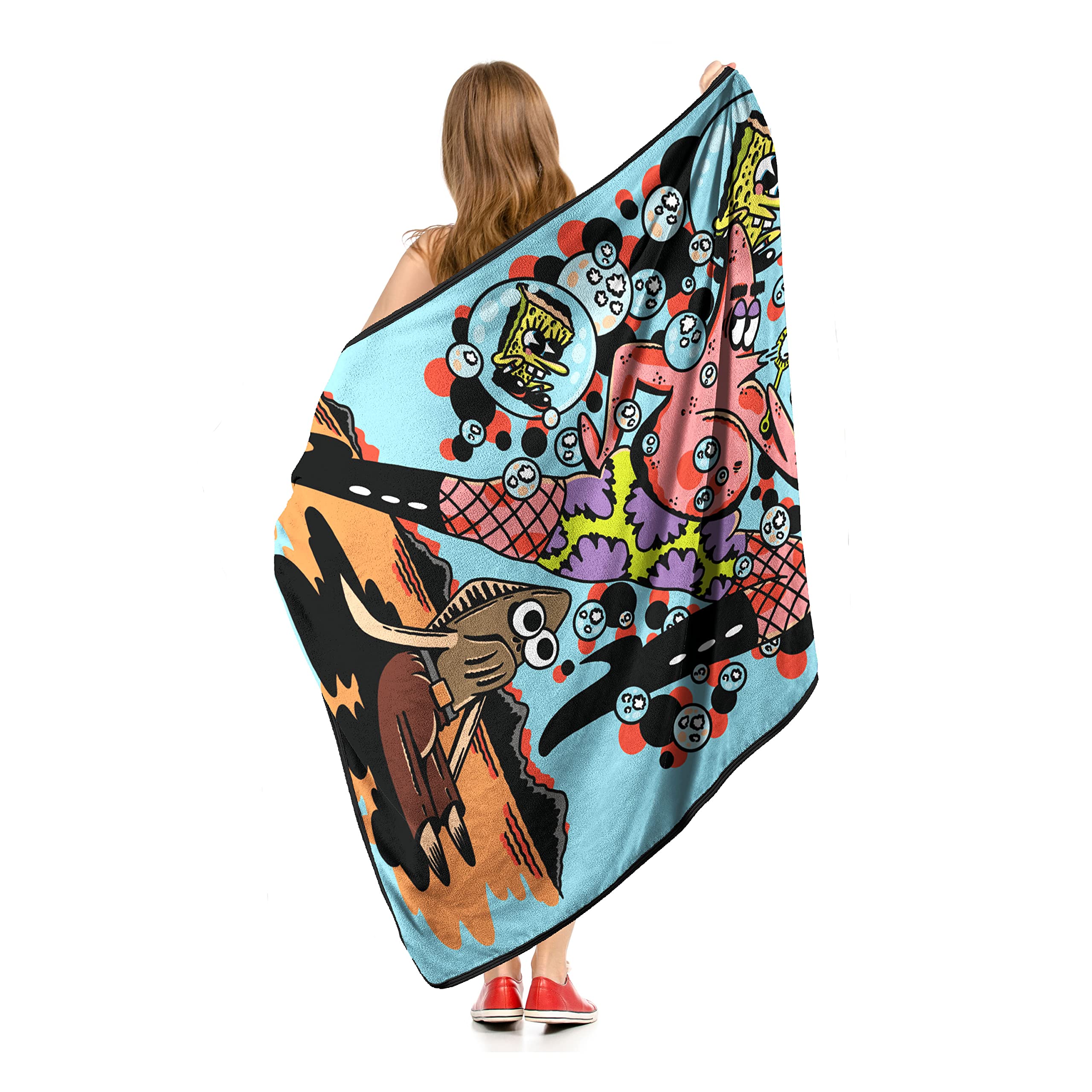 Spongebob Squarepants Micro Raschel Throw Blanket 46x60 Inches - Super Soft Fleece Blanket with Dance Patrick Design for Kids & Adults - Perfect for Bed, Sofa, Movie Nights and Gift Giving