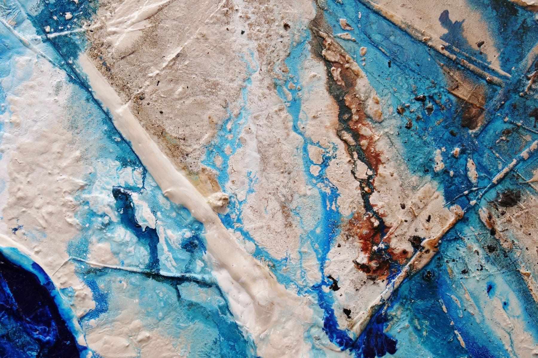 Oceans Deep 160cm x 100cm Cream Blue Textured Abstract Canvas Art - Modern Wall Decor for Living Room, Bedroom & Office