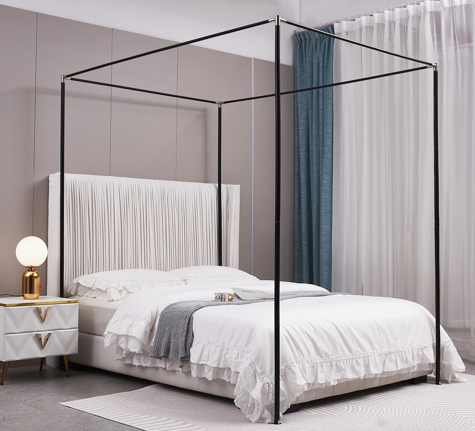 Mengersi Twin Canopy Bed Frame - Black for Bedroom Decor & Dreamy Nights