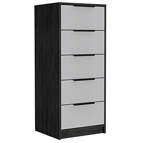 BOWERY HILL 5-Drawer Dresser - Smoky Oak & White Finish - Modern Bedroom Storage Furniture for Home Organization & Closet Space Saving