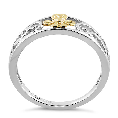 14K Yellow Gold & Sterling Silver Flower Ring for Women - Elegant Floral Jewelry Gift for Her - Perfect for Weddings, Anniversaries & Special Occasions
