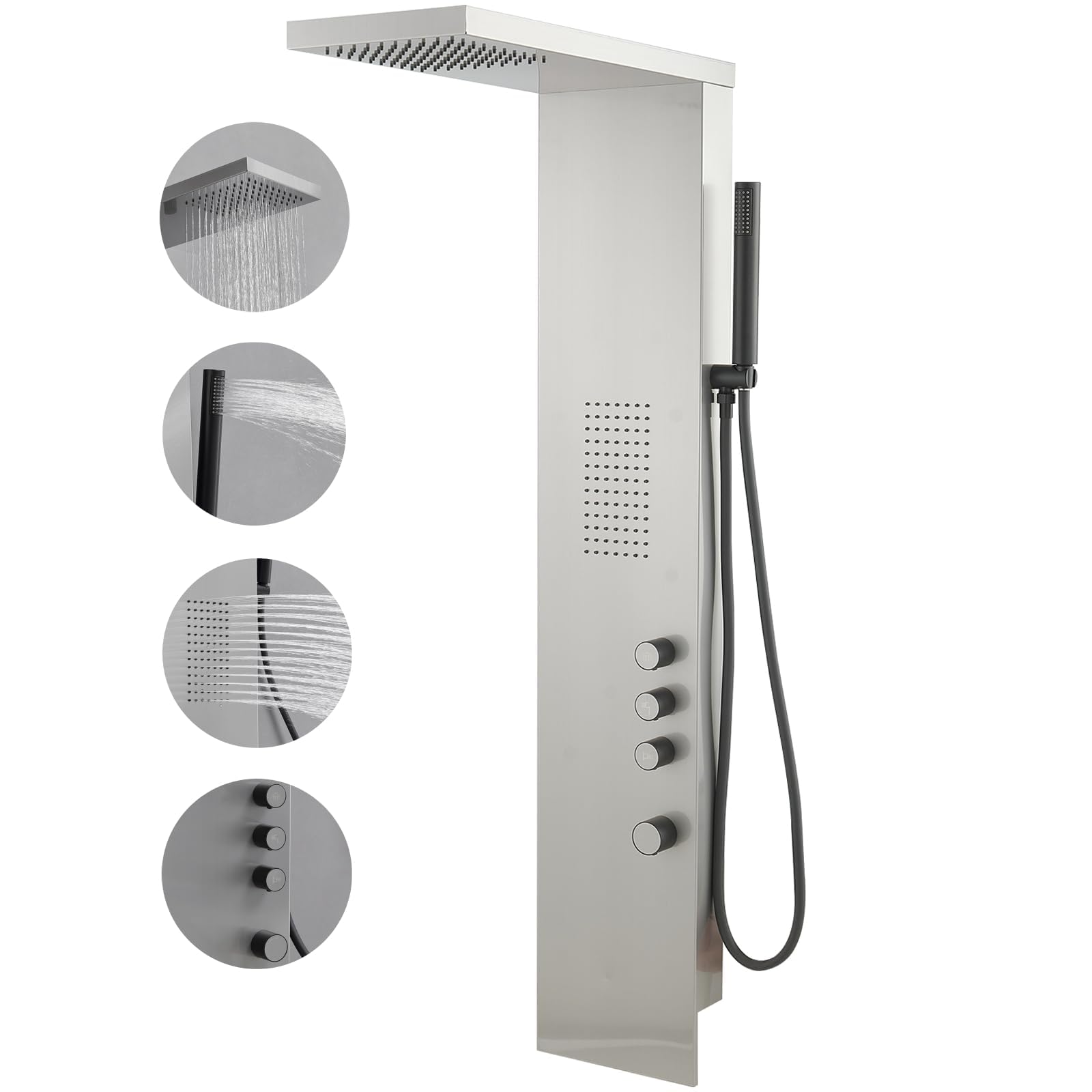 Brushed Nickel Shower Panel Tower System with Rainfall Shower Head & Handheld Wand - Multi-Function Large Area Massage Jets for Home & Hotel Use - Perfect for Spa-Like Relaxation and Luxury Bathroom Upgrades
