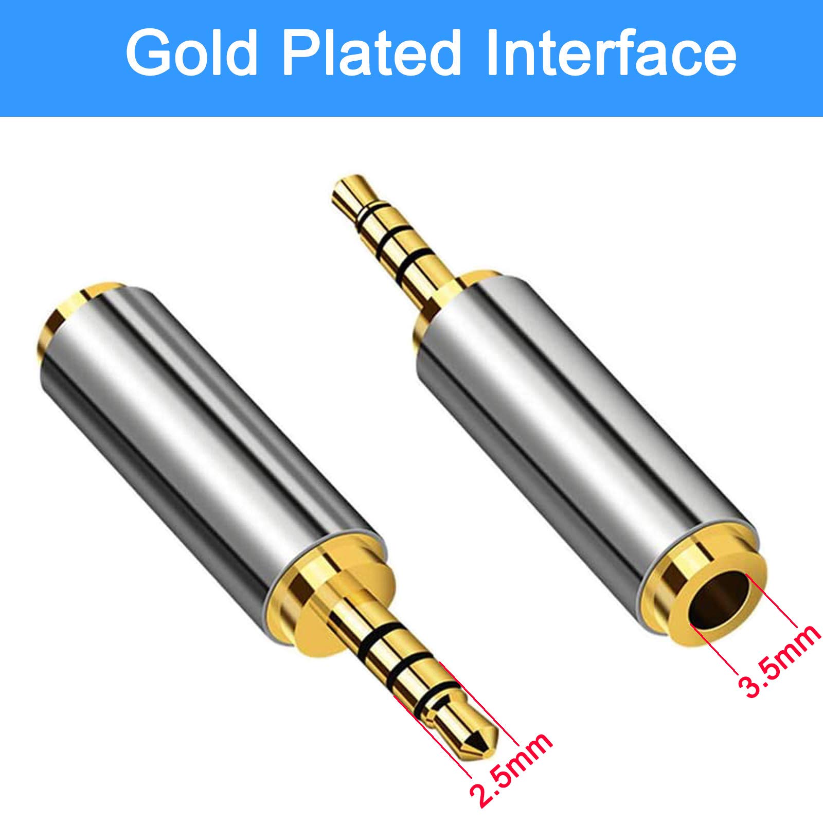 4 Pack 2.5mm Male to 3.5mm Female Gold Plated Audio Adapter - Stereo Headphone Jack Converter with MIC Support for Earphones, Headphones, Speakers & Recording Devices - Perfect for Music Lovers, DJs & Studio Use