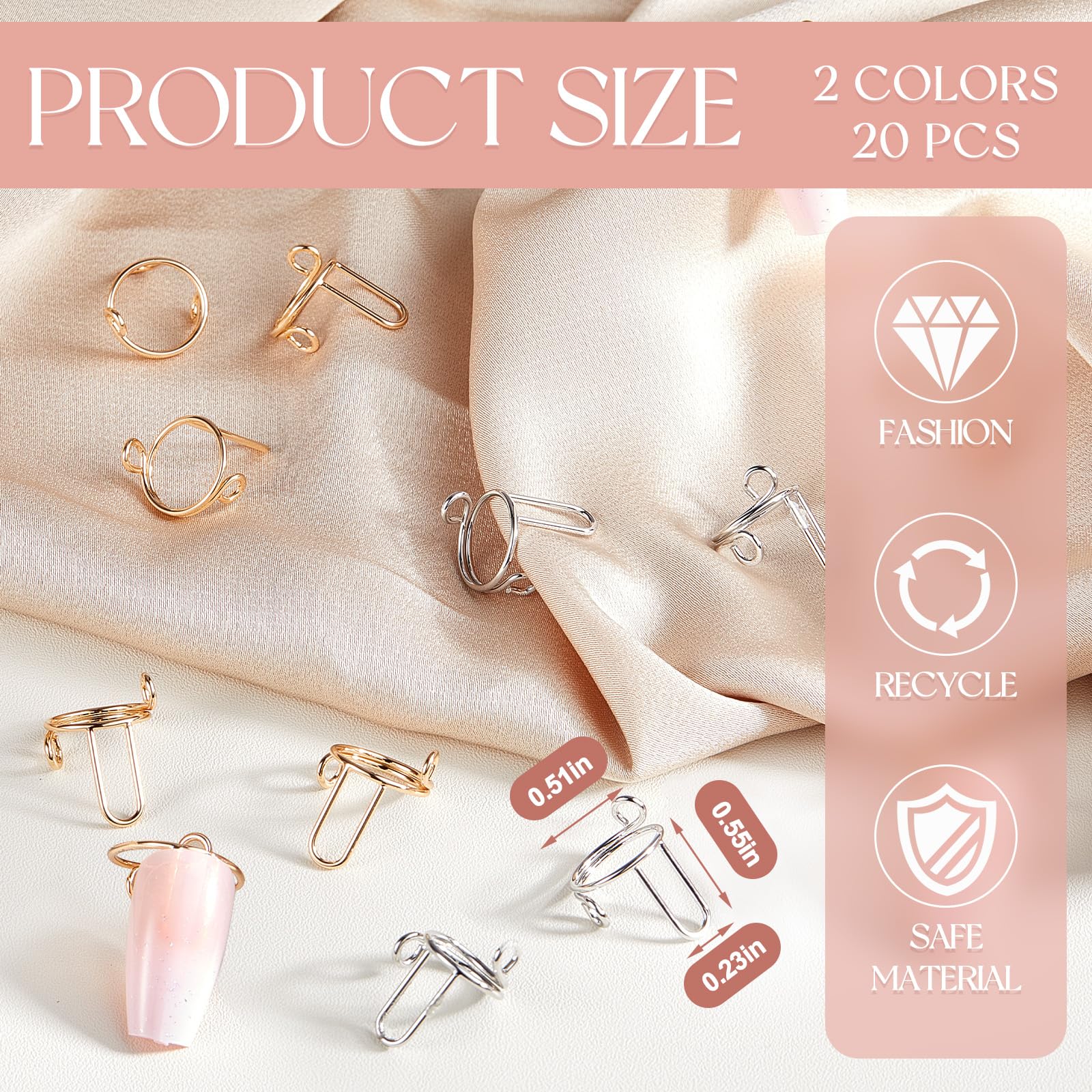 20Pcs Adjustable Reusable Nail Rings for Women - Gold & Silver Nail Jewelry Set, Wudu Nail Ring Alternative to Nail Polish, Perfect for Birthday Gifts & Nail Decorations (Great for Parties, Weddings & Daily Fashion Accessories)