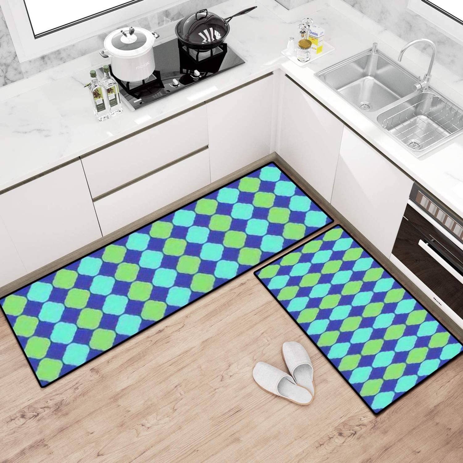 **Non-Slip Washable Kitchen Rugs Set – Sparkling Gradient Ottoman Texture Quatrefoil Design, Anti-Fatigue Floor Mat for Standing Comfort, Perfect for Kitchen, Bathroom & Entryway Decor**    *(Use Cases: Ideal for kitchens, bathrooms, entryways, and laundry rooms—provides comfort while standing, enhances décor, and prevents slips.)*