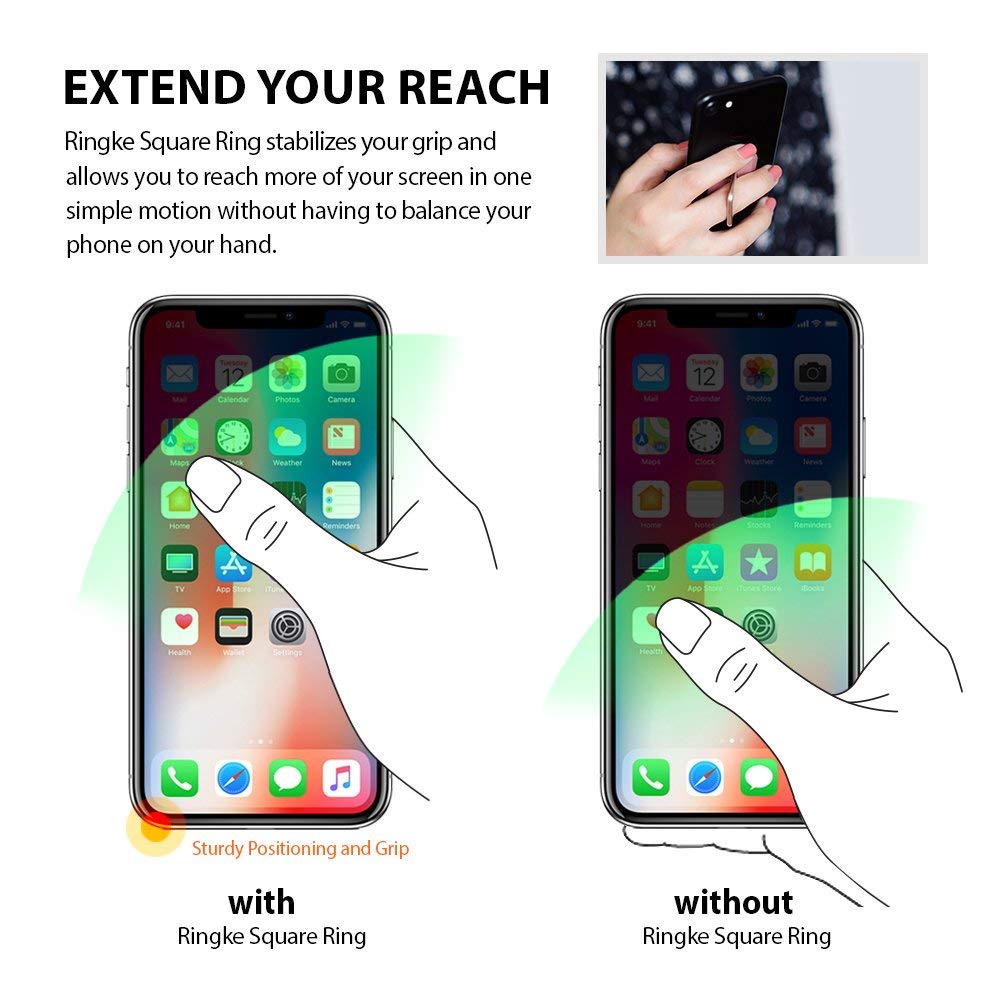 Ringke Square Ring 360° Rotating Phone Grip Stand with Kickstand - Universal Car Mount Holder for iPhone, Samsung & Smartphones - Perfect for Driving, Watching Videos & Hands-Free Use