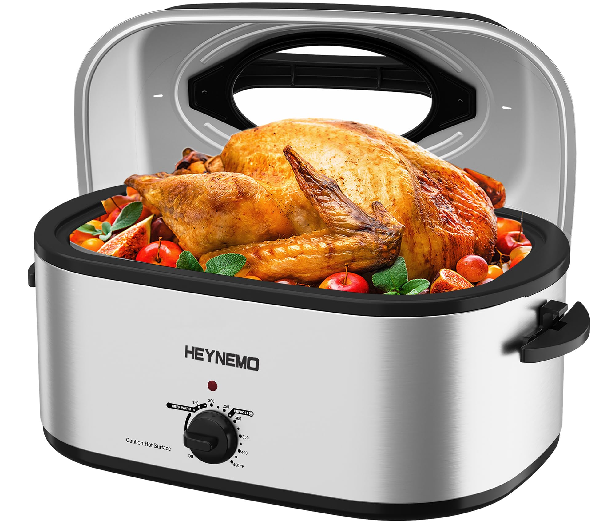 26 Quart Stainless Steel Electric Roaster Oven with Visible Self-Basting Lid, Adjustable Temperature & Defrost Warm Function, Removable Pan Rack for Large Turkey Roasting, Perfect for Holidays & Family Gatherings