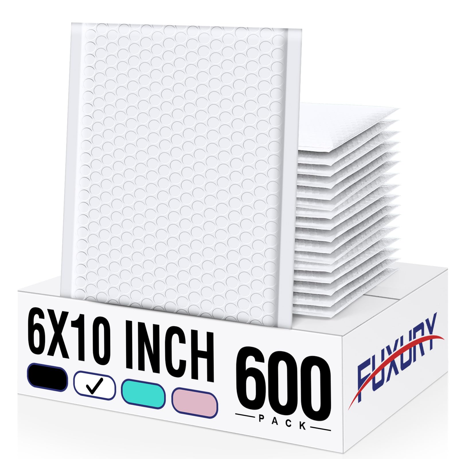 Fuxury 6x10 Inch Bubble Mailers 600 Pack - White Padded Envelopes with 6x9
