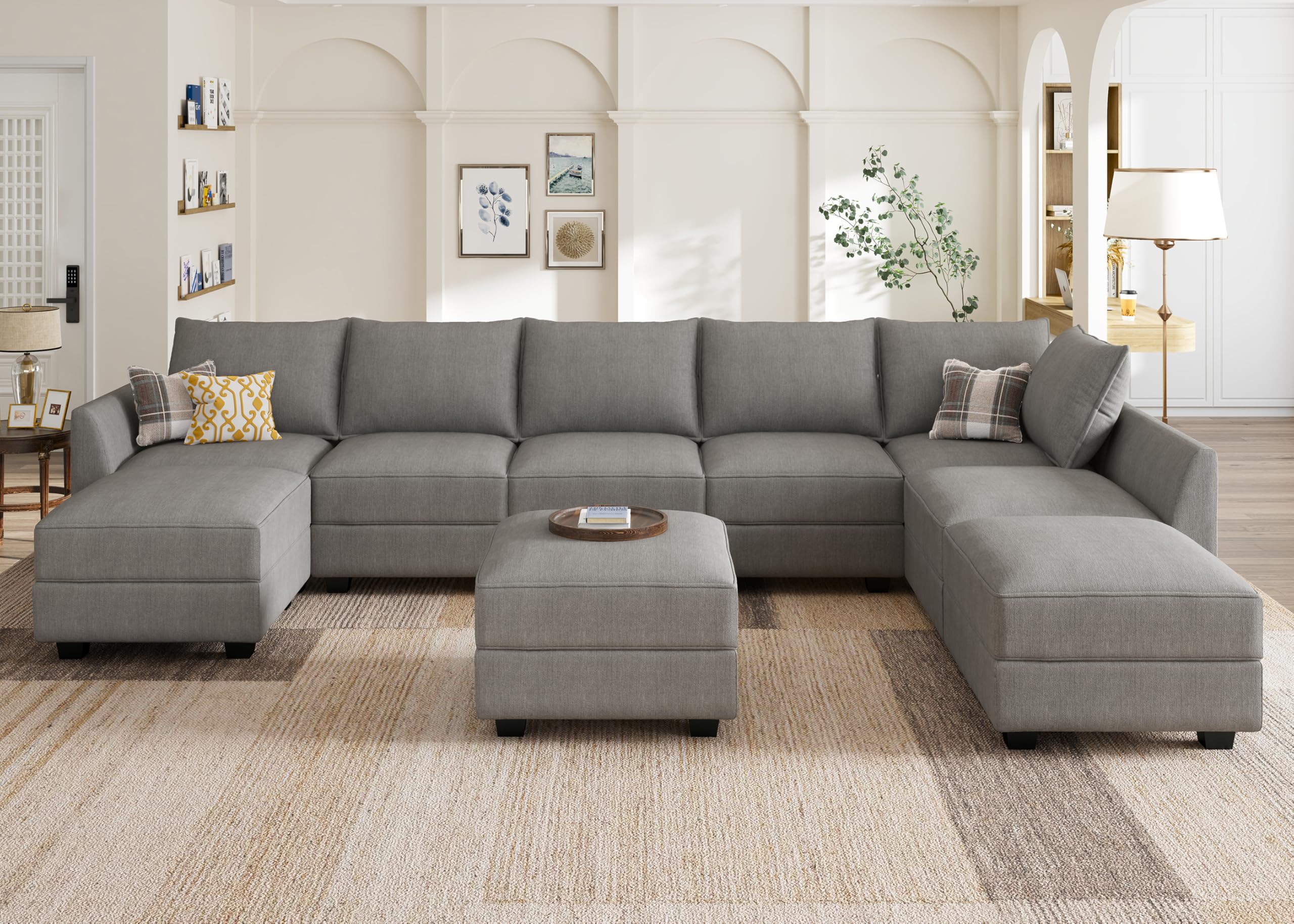 Modular Sectional Sofa with Storage & Ottomans - Oversized U-Shaped Reversible Couch for Living Room, Grey | Perfect for Large Spaces, Family Gatherings & Home Theater