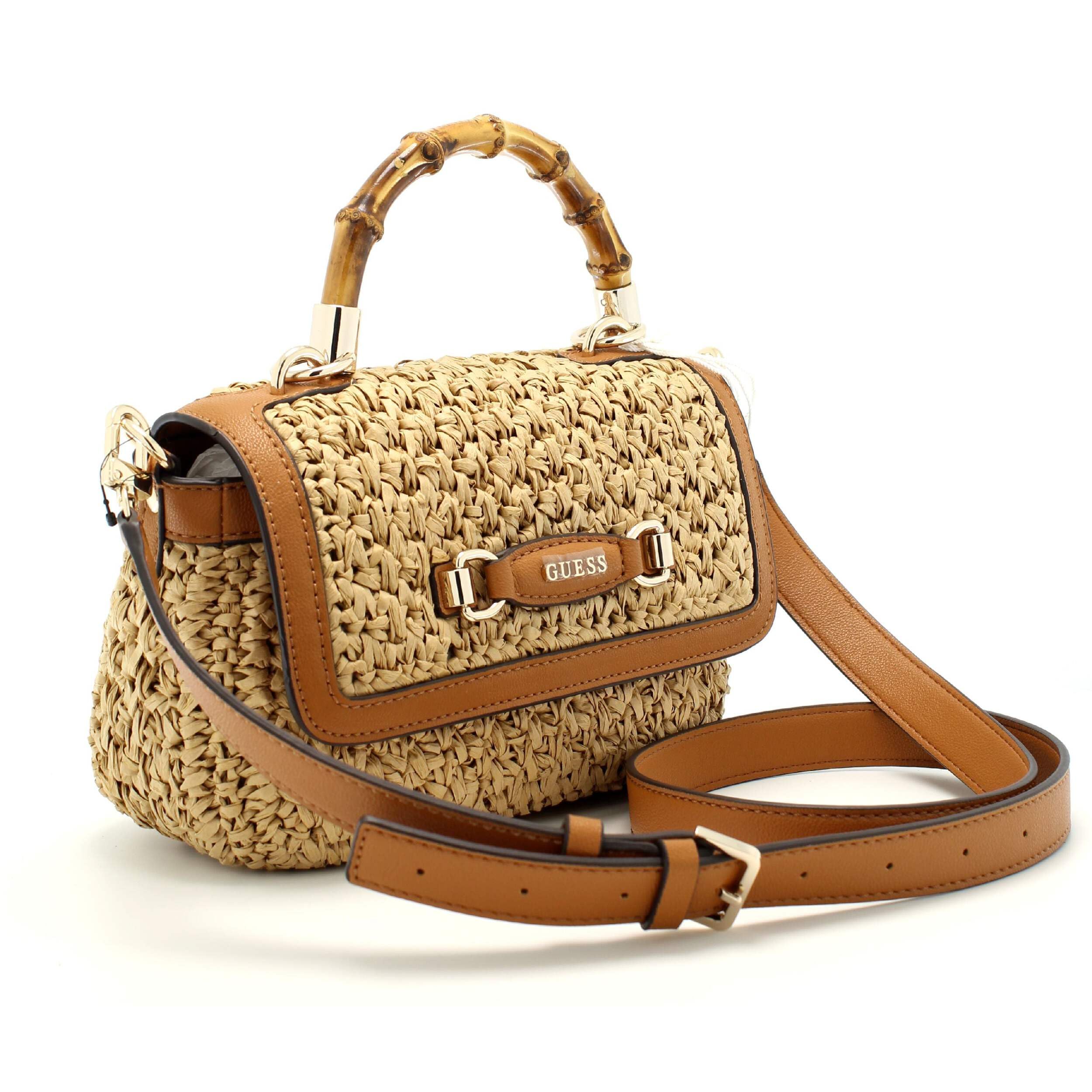 GUESS Siria Straw Top Handle Bag for Women - Stylish Woven Straw Tote with Leather Handles - Perfect for Beach, Summer Outfits & Vacation Accessories