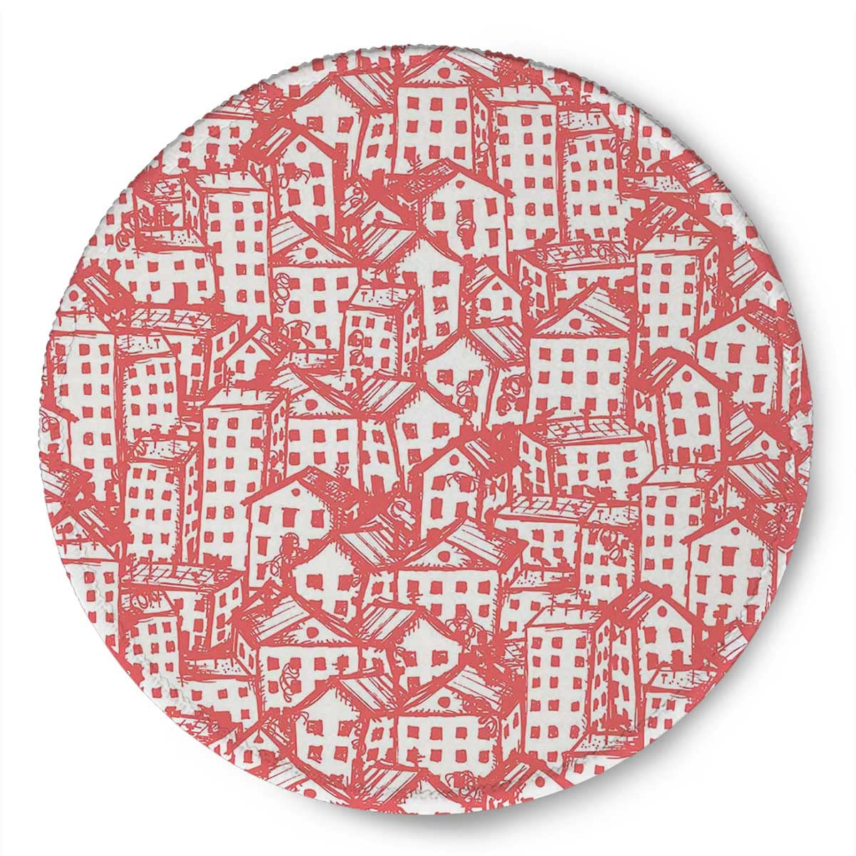Non-Slip Round Rubber Mouse Pad Set of 4 - Vintage Town Style Design for Computer & Laptop (7.9x7.9x0.12 inches) - Perfect for Office, Gaming & Home Workspace Decor