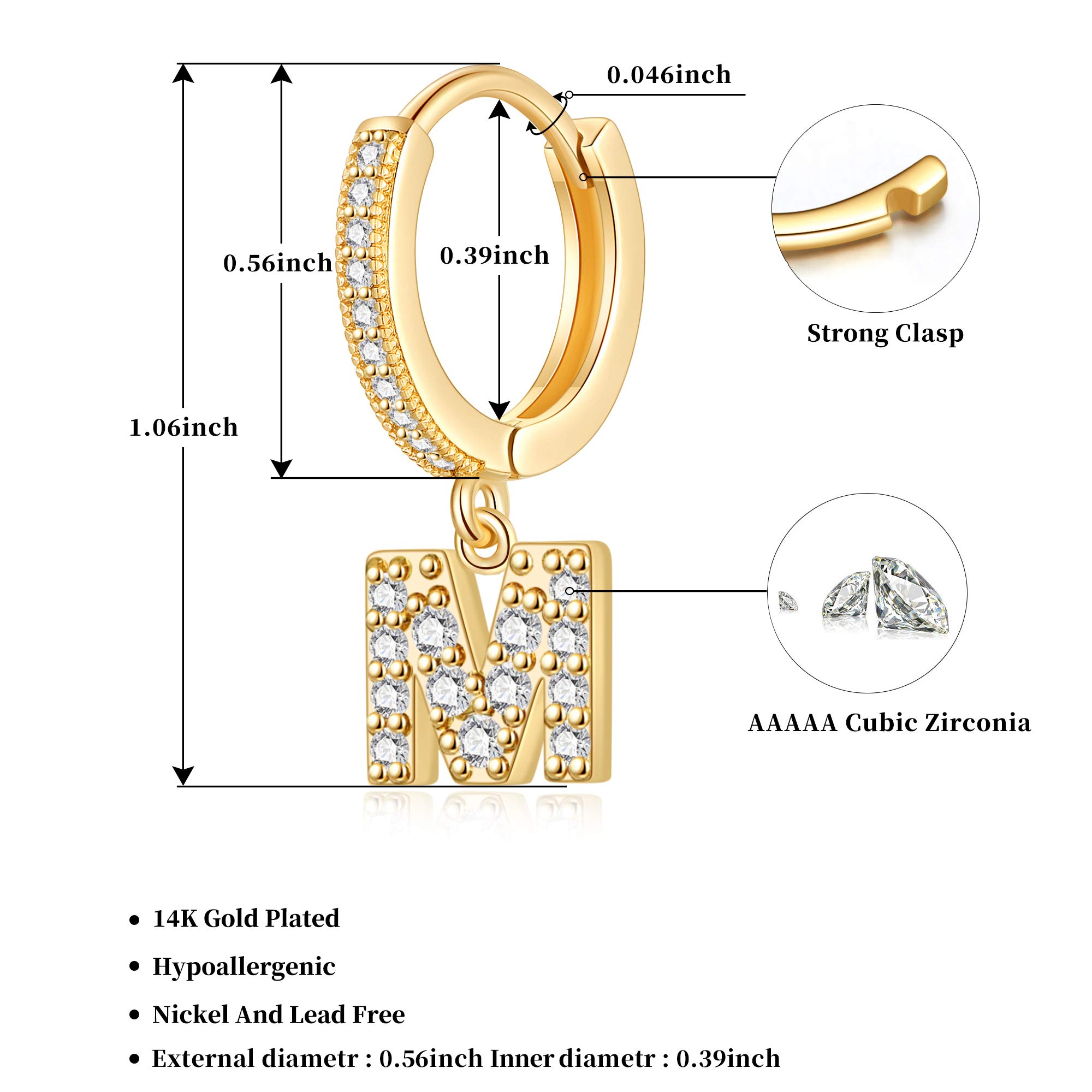 14K Gold Plated Initial Hoop Earrings for Women - Hypoallergenic CZ Letter Stud Earrings in Gold, Silver & Rose Gold | Perfect Gift for Her, Birthday, Anniversary & Everyday Wear