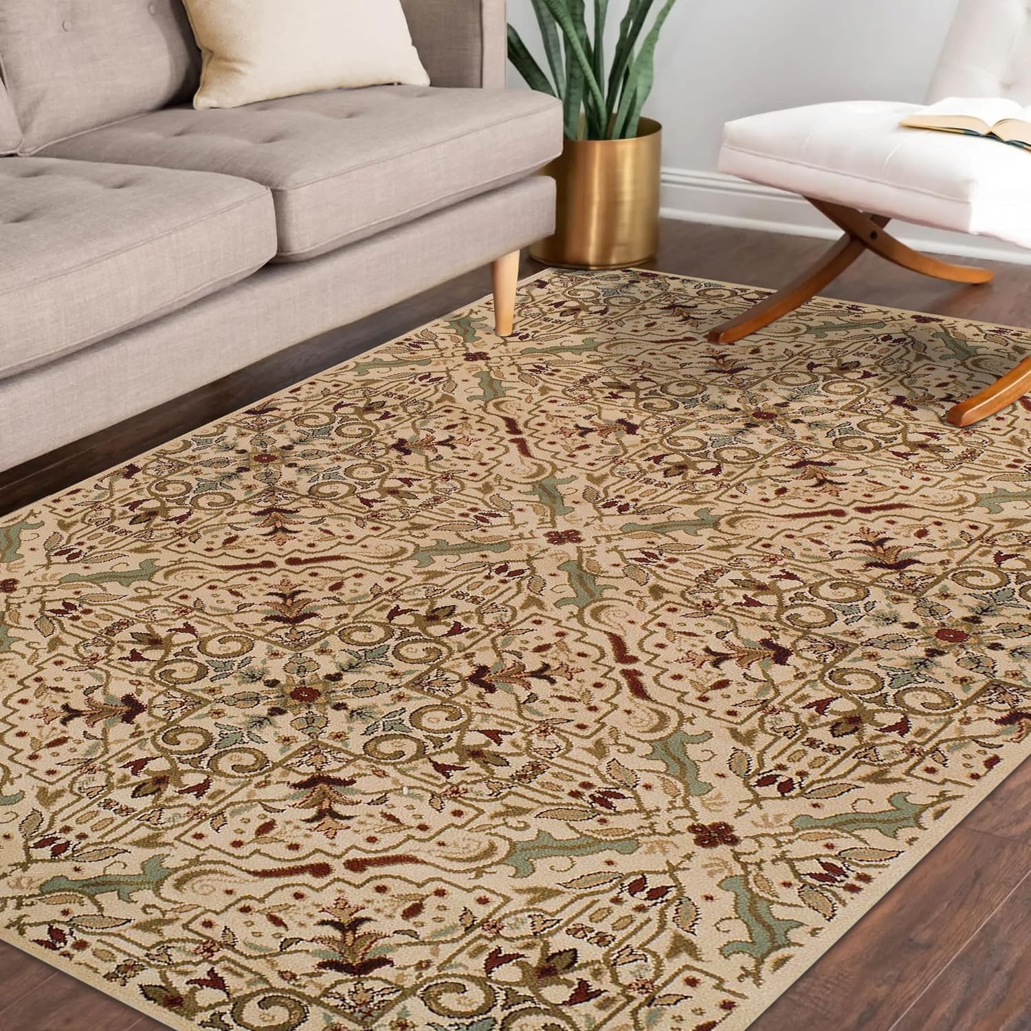 Camille Floral Medallion Scroll Traditional Indoor Area Rug - Non-Slip Living Room Carpet, Bedroom Runner for Home Decor