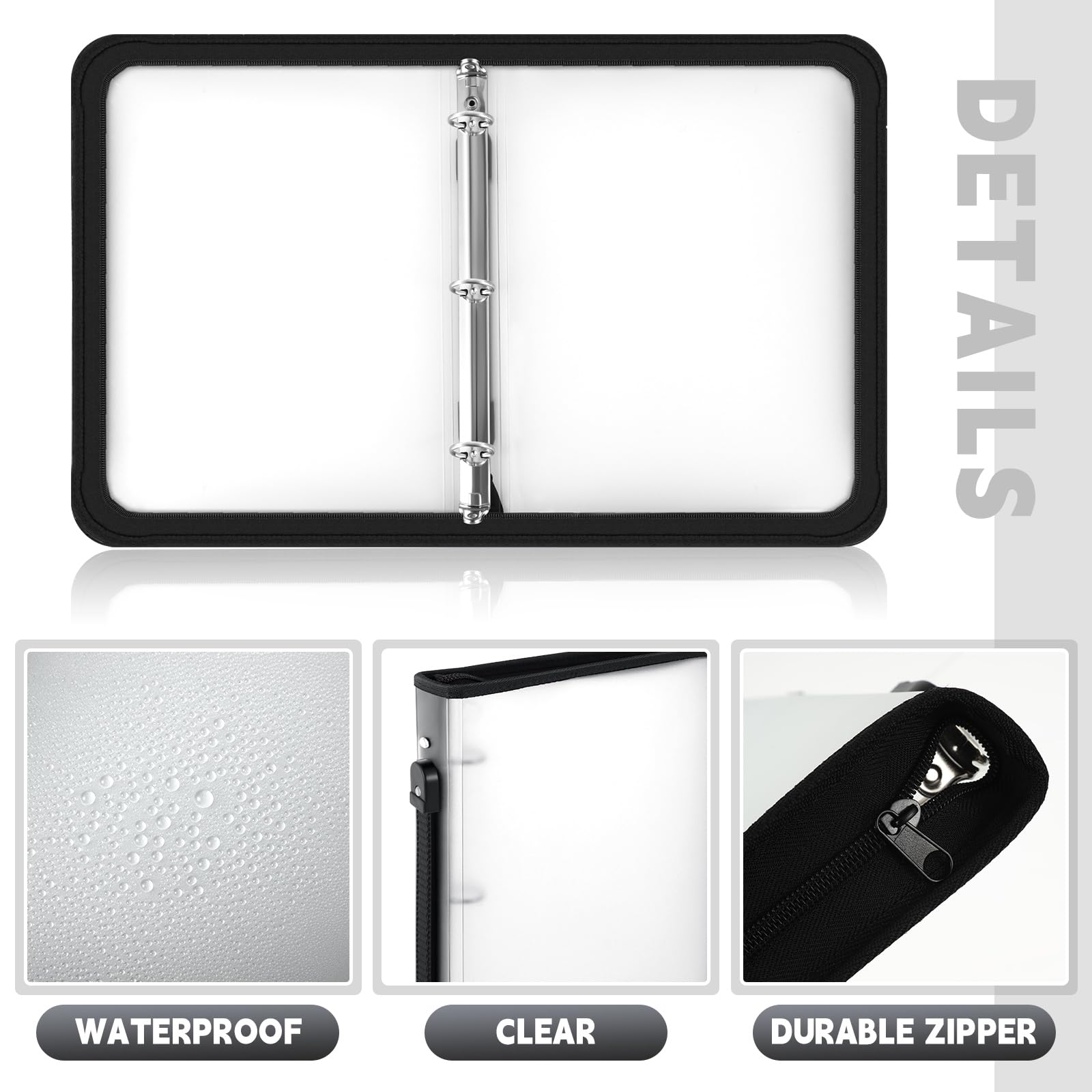 8-Pack 2 Inch White Zipper Binders with 3-Ring Cover - Refillable Plastic Clear File Organizer for School, Office & Home - Perfect for Projects, Assignments, Memos & Document Storage