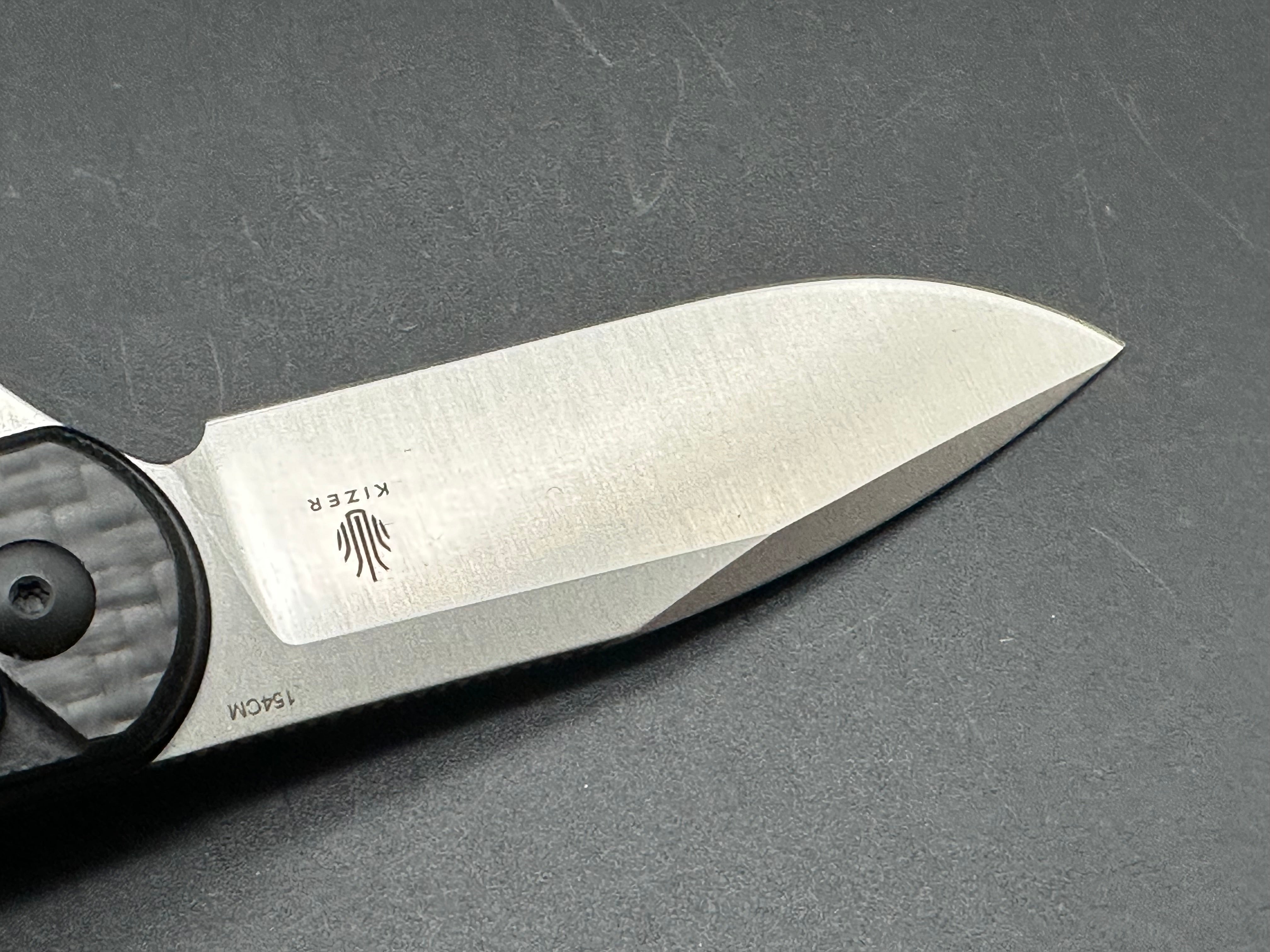KIZER ASSASSIN Folding Pocket Knife - Black Carbon Fiber/G10 Handle with 154CM Steel Blade - EDC, Outdoor, Camping & Survival Tool