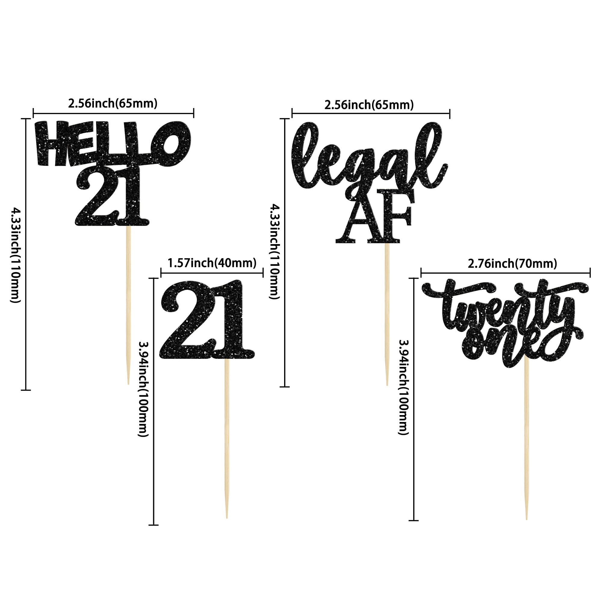 24Pcs Black Glitter 21st Birthday Cupcake Toppers - Legal Age Cake Decorations for 21st Birthday Party, Hello 21 Cupcake Picks - Perfect for Birthday Cakes, Cupcakes and Dessert Table Decorations