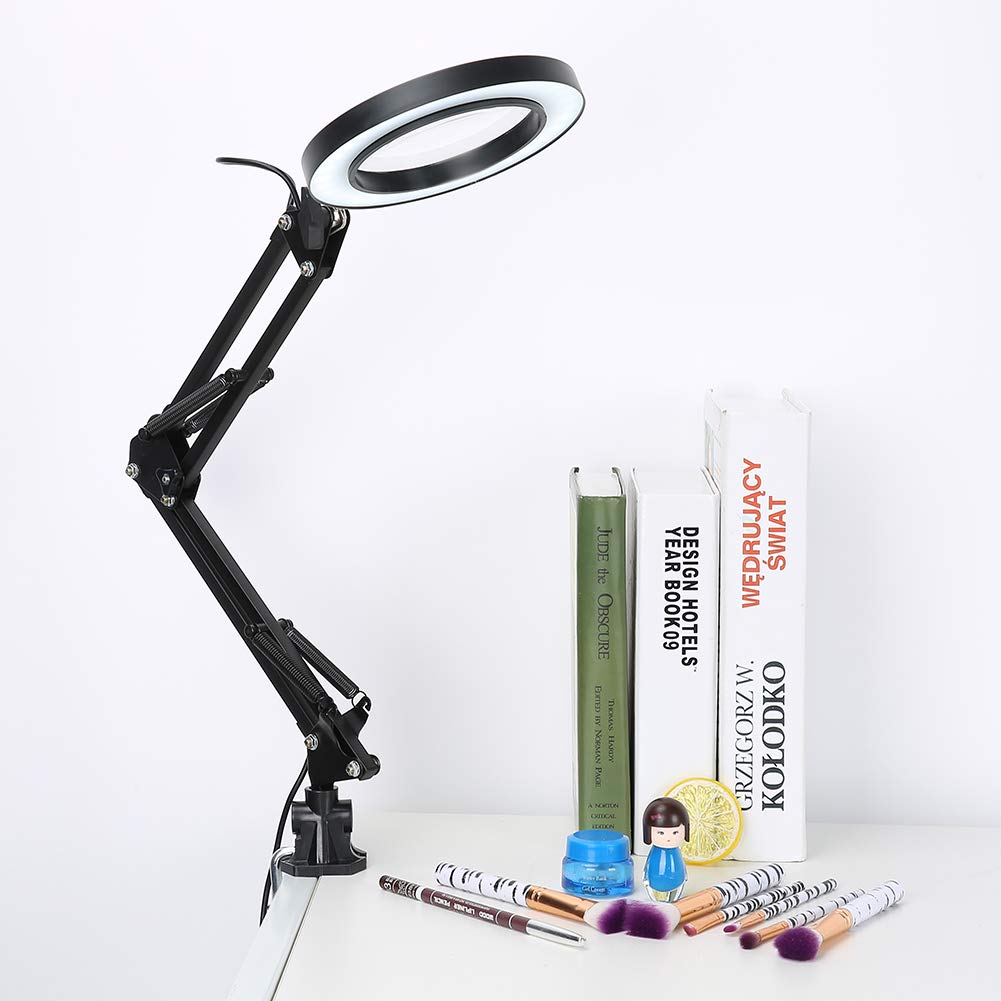 SOONHUA 5X Magnifying Lamp with Clamp Mount - LED Light for Salon, Eyeliner, Manicure & Tattoo - Adjustable Magnifier Desk Lamp for Beauty, Crafts & Precision Work (Perfect for Makeup, Nail Art & Detailed Tasks)