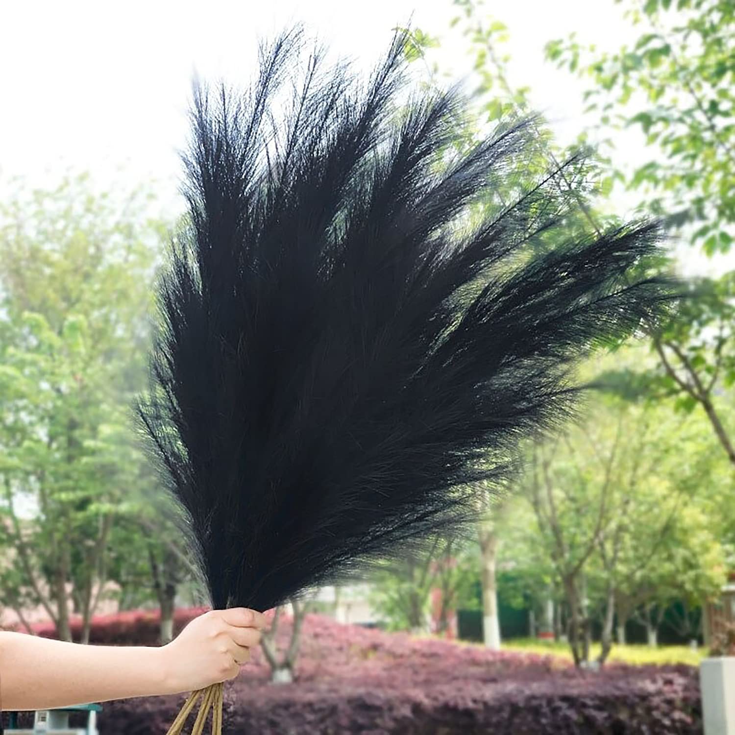 48 Inches (4 FT) Artificial Pampas Grass - 5 Large Stems with Bunny Tails for Boho Wedding & Home Decor | Tall Dried Floral Arrangement for Floor Vases, Living Room, Bedroom & Office Decoration (Black Reed)