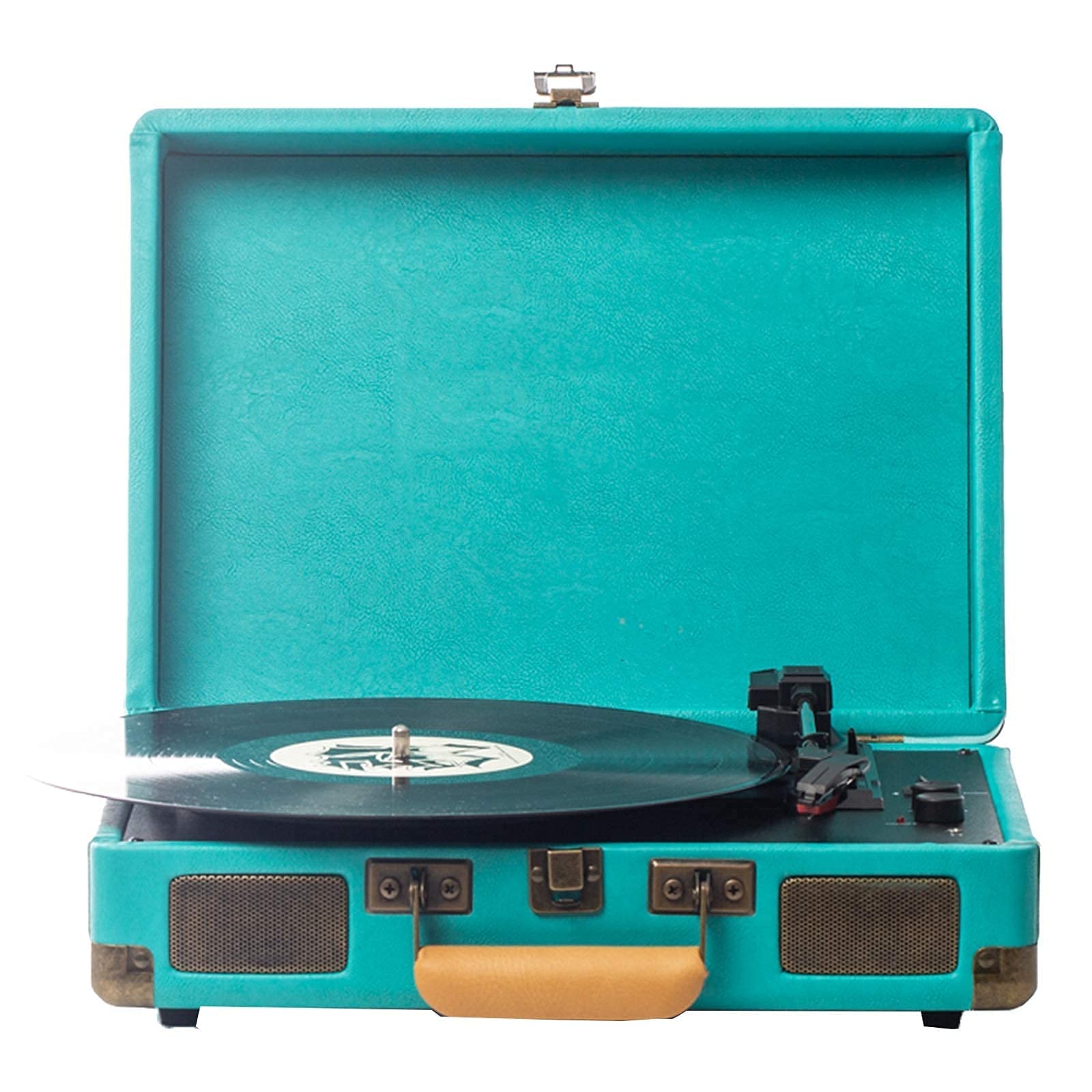 Vintage Retro Bluetooth Record Player with Speakers - Portable Briefcase Style Vinyl Turntable, Wireless Music Streaming, USB/SD Playback - Perfect for Home Decor, Office, Travel & Gift Giving
