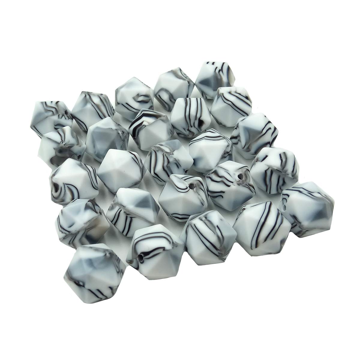 30pcs 17mm Silicone Polygon Beads for DIY Jewelry & Keychains - Craft & Gift Making