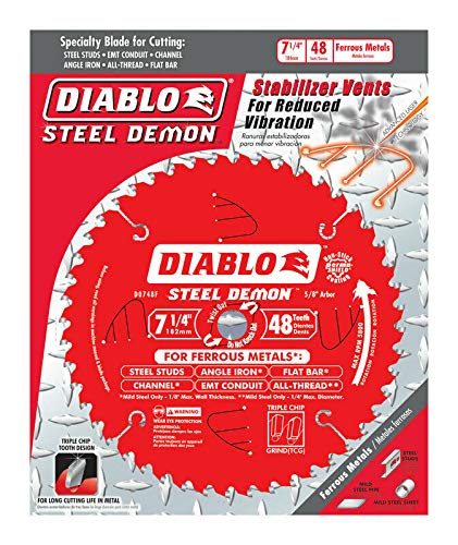 Diablo 7-1/4 Inch Steel Demon Circular Saw Blade - 48 Teeth Carbide Tip for Cutting Ferrous Metal | Perfect for Metalworking, Construction & DIY Projects