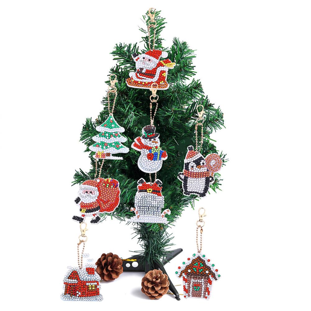 GARVEE 15-Piece Double-Sided Christmas Diamond Keychain Kit - DIY Snowman & Santa Keychain Ornaments for Holiday Gifts (Perfect for Christmas Decorations, Stocking Stuffers & Party Favors)