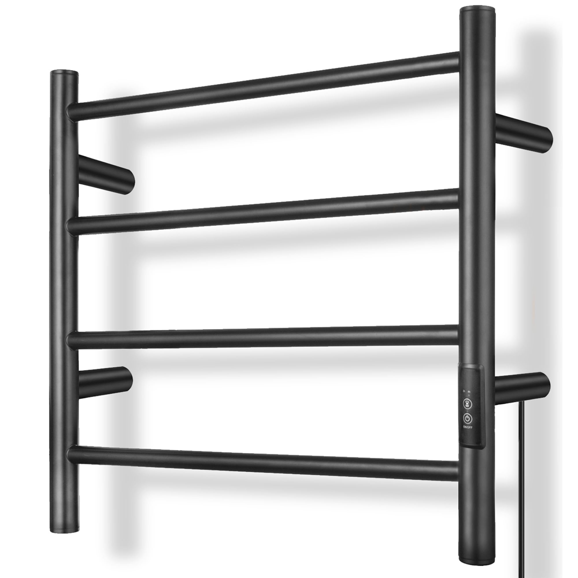 Heated Towel Rack for Bathroom - Electric Wall Mounted Towel Warmer & Dryer with Timer Control, Plug-in/Hardwired Option (Matte Black, 4 Bars) - Perfect for Spa-Like Luxury, Guest Bathrooms & Cozy Home Comfort