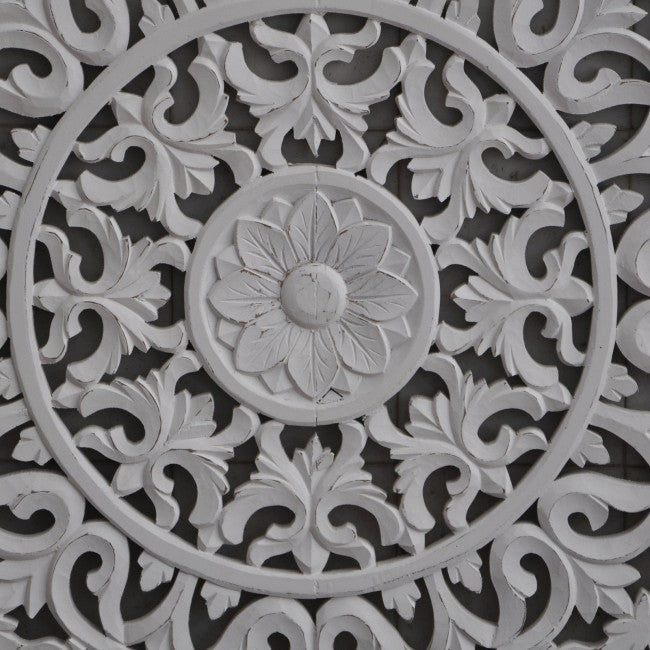 Handcrafted Dynasty Carved Wooden Wall Panel Headboard - White 1.8m Queen Size Bed Frame Accent - Perfect for Master Bedroom, Guest Room & Luxury Hotel Decor