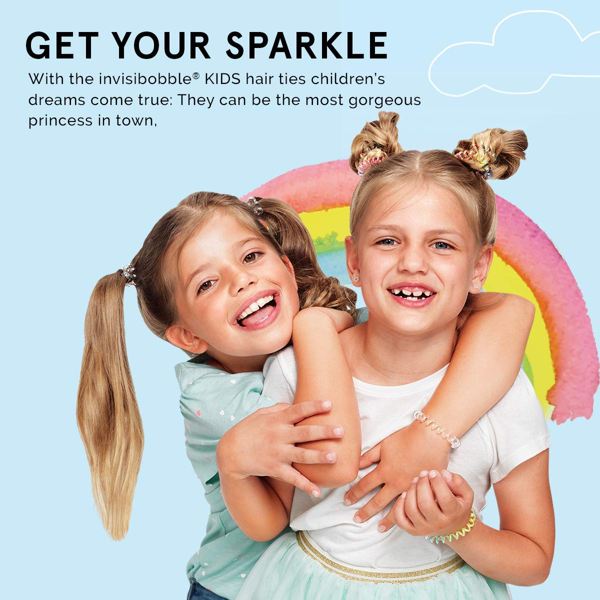 Invisibobble Kids Magic Rainbow Spiral Hair Ties - No Ouch Hair Rings for Girls & Boys (3 Pack, Colorful) - Perfect for School, Sports & Playtime