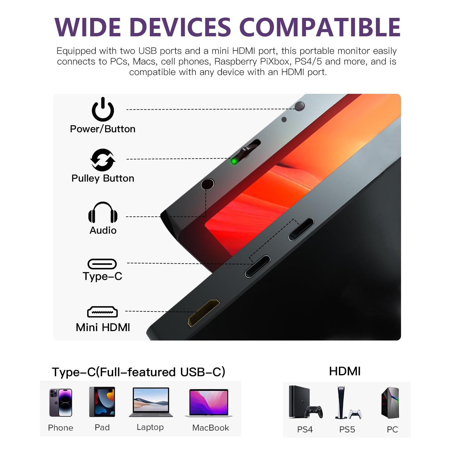 16 Inch Portable Monitor - 2.5K 120Hz QHD IPS Matte Screen with USB-C & HDMI, Ultra Bright Eye Care Display for Laptop, PC, MAC, Phone, Nintendo Switch, PS5, Xbox - Perfect for Office Work, Gaming & Travel