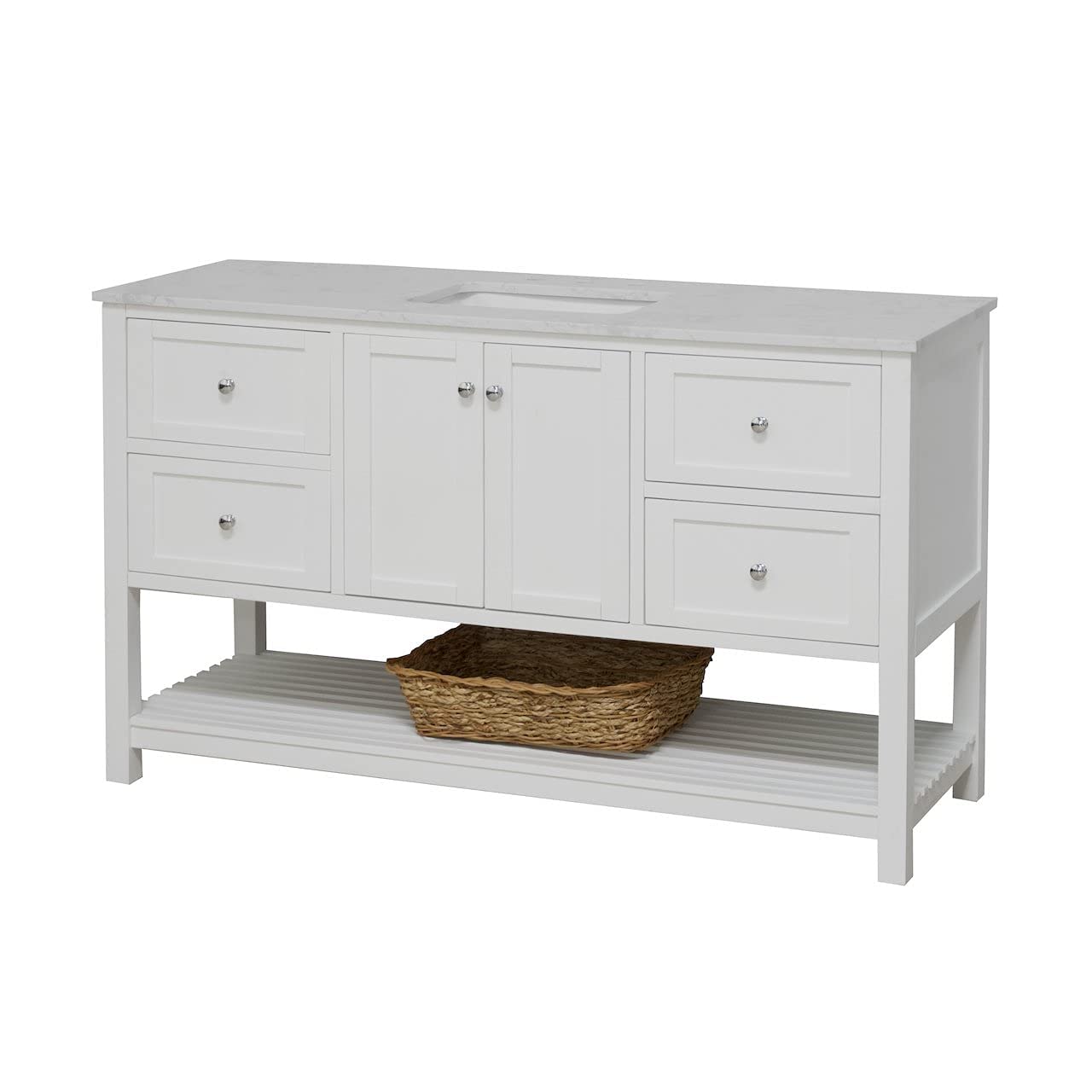 60-inch Single Bathroom Vanity with White Cabinet & Engineered Carrara Countertop - Includes White Ceramic Sink | Modern Bathroom Storage Solution for Small Spaces | Perfect for Master Bath, Guest Bath & Apartment Renovations