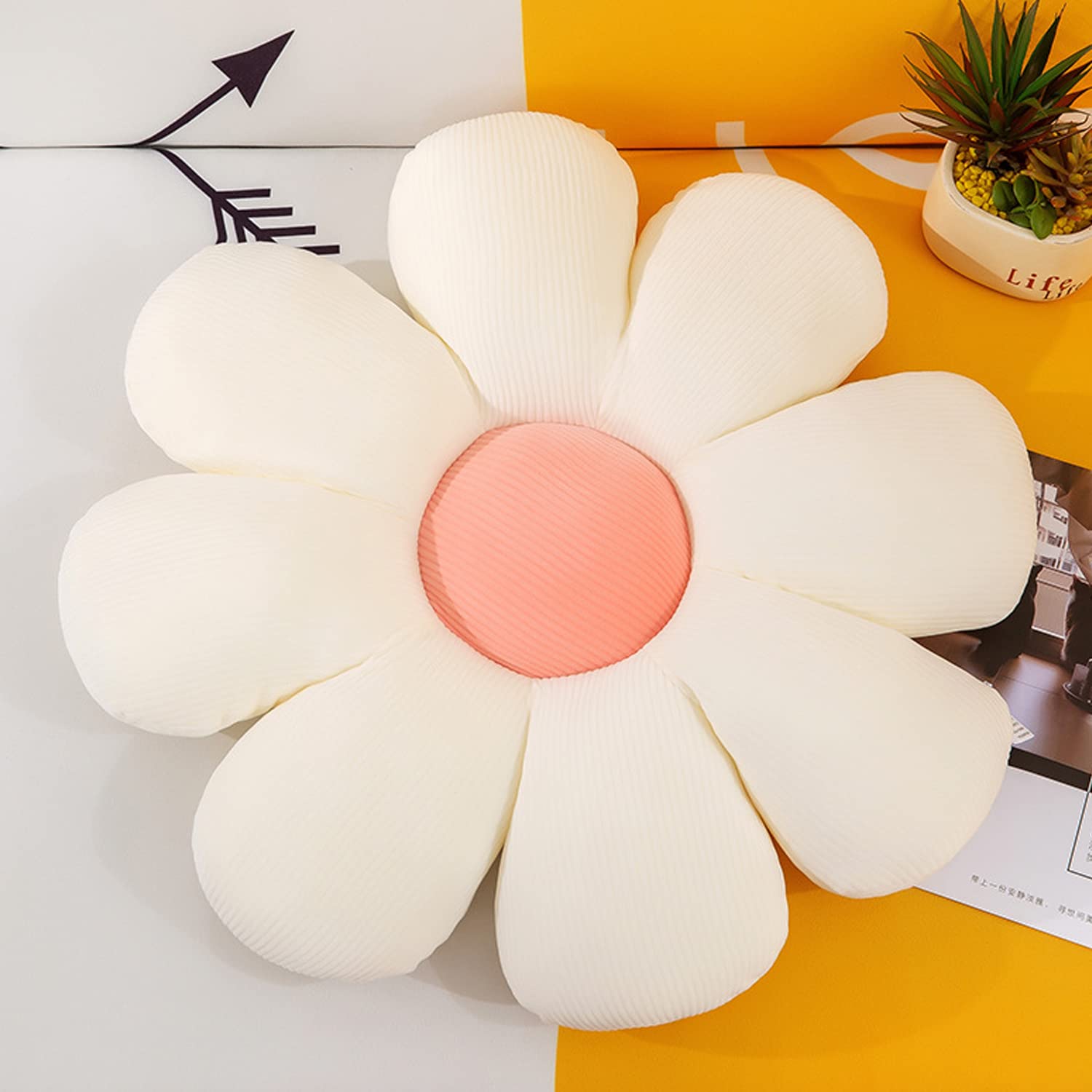 Flower Shaped Throw Pillow - Soft Plush Floor Cushion for Bedroom, Sofa & Reading Nook - 21 Inch White Decorative Pillow for Cozy Home Decor & Relaxation