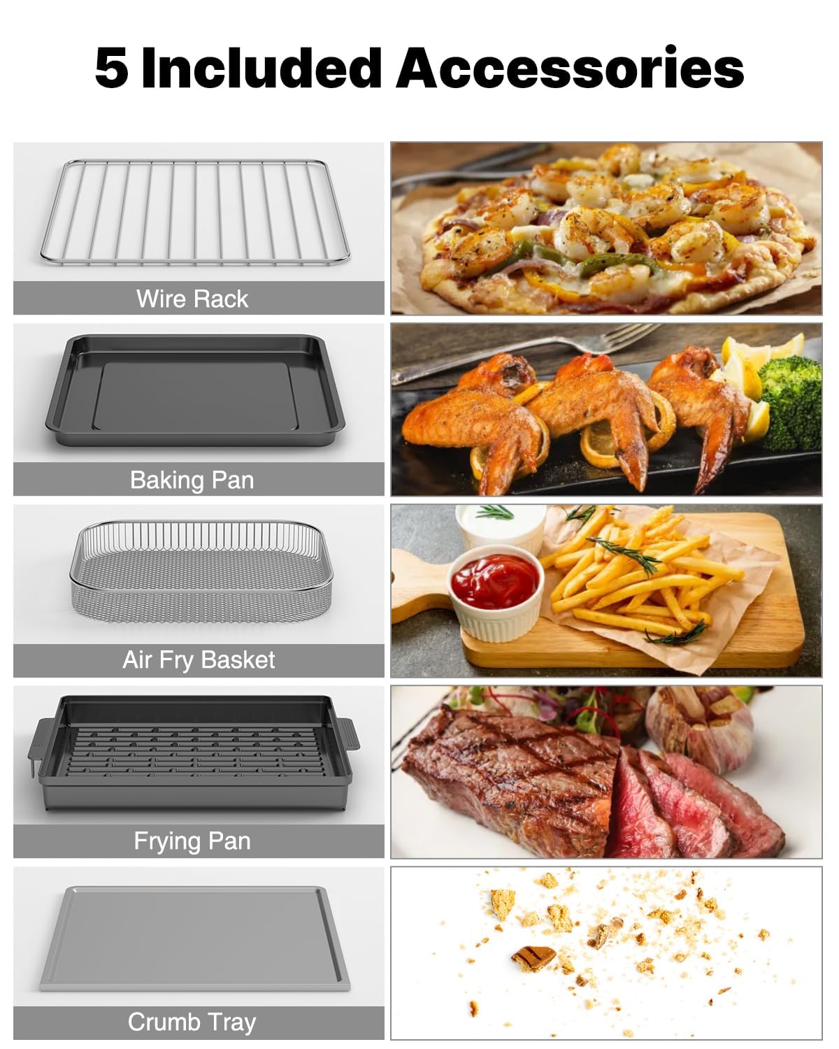 JOYAMI 18QT 1600W Air Fryer Toaster Oven Combo with See-Through Window - 6-in-1 Countertop Convection Oven for Air Frying, Baking, Grilling, Dehydrating, Toasting - Includes 6 Nonstick Accessories - Perfect for Small Kitchens, Dorms & Healthy Cooking