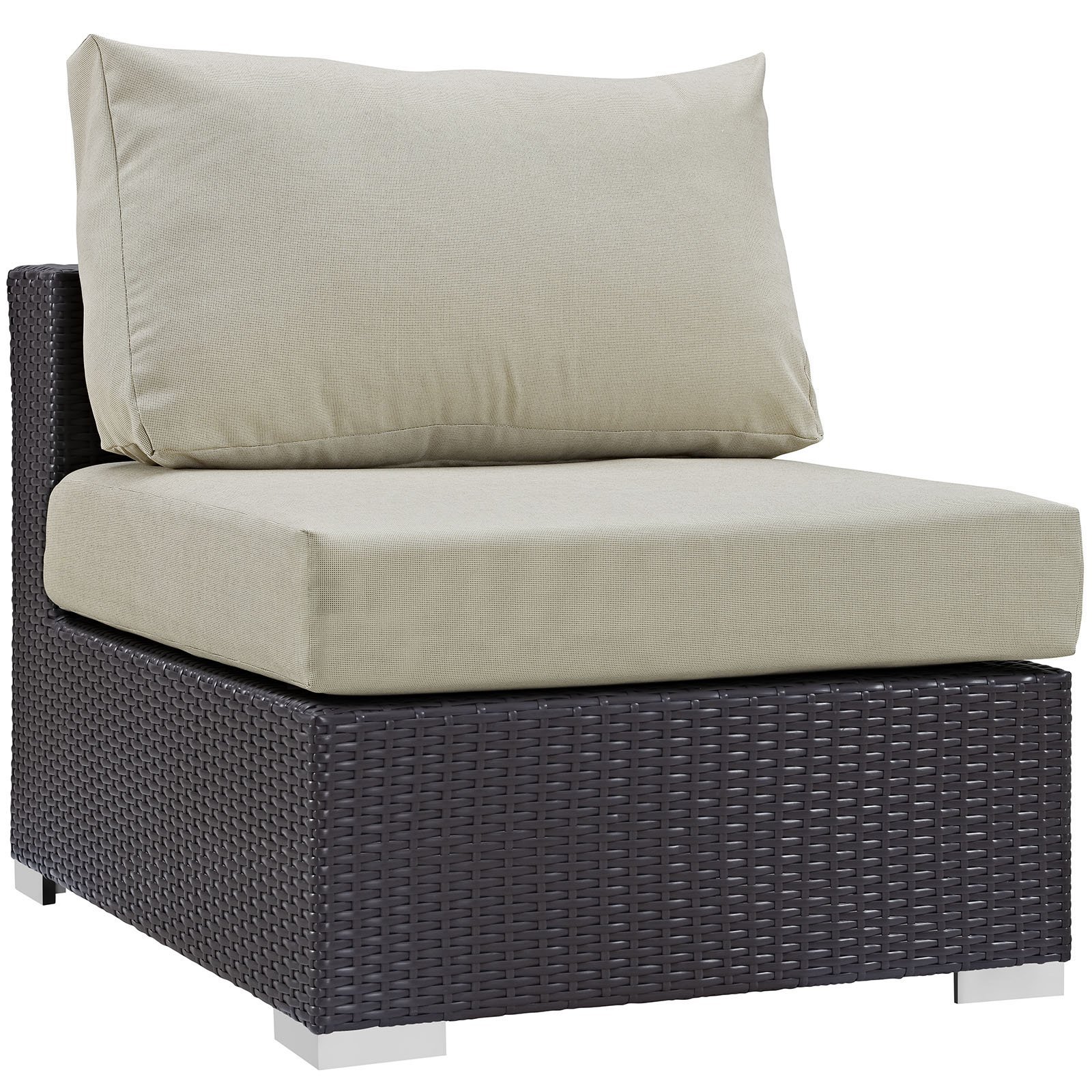 Modway Convene Collection 7-Piece Outdoor Patio Sectional Set in Espresso Beige - Durable Wicker Furniture for Backyard, Poolside & Garden Relaxation