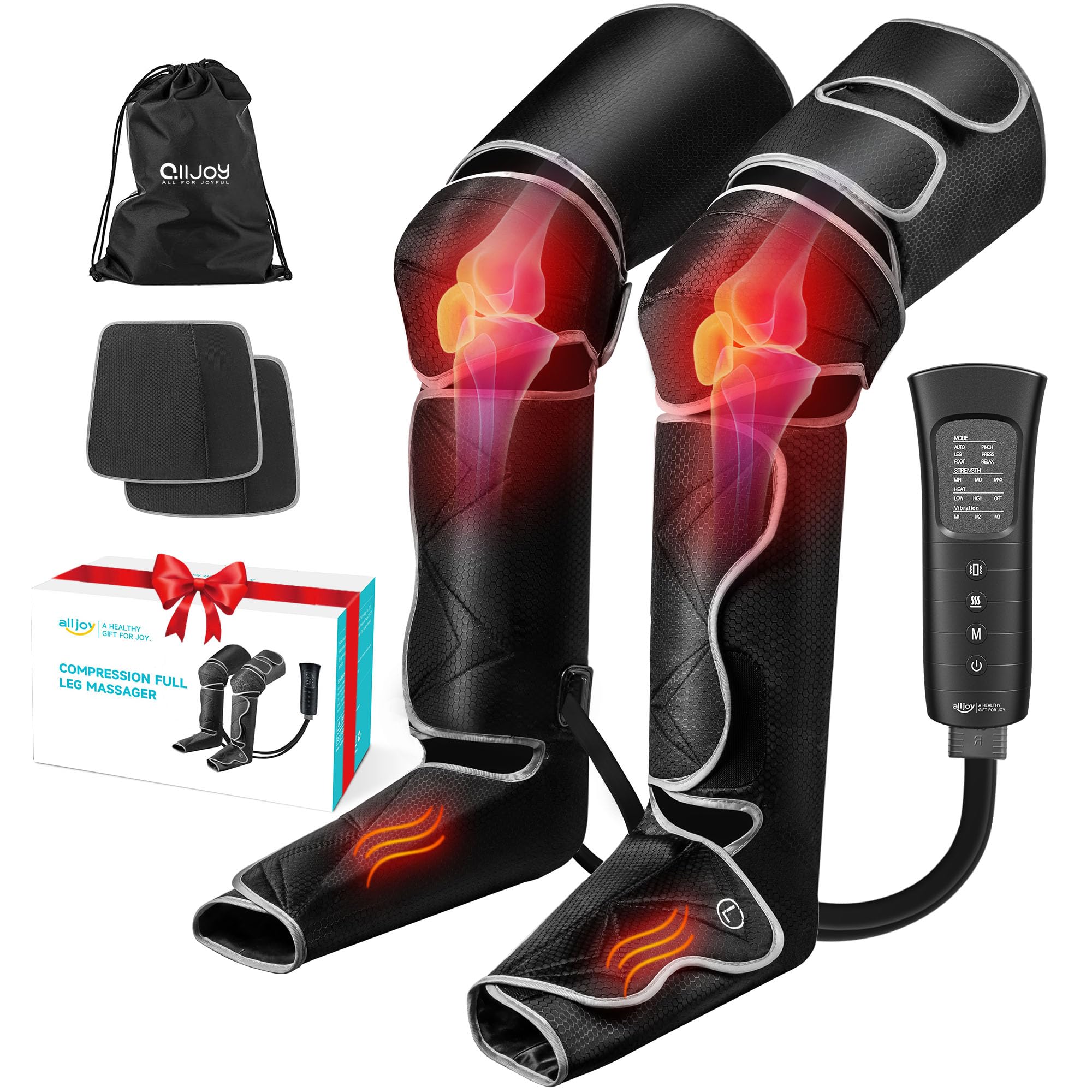 ALLJOY Air Compression Leg Massager for Circulation - 6 Modes, 4 Intensity Levels with Heat Therapy for Feet & Knees - Perfect Gift for Men & Women - Ideal for Post-Workout Recovery, Relaxation at Home, and Leg Pain Relief