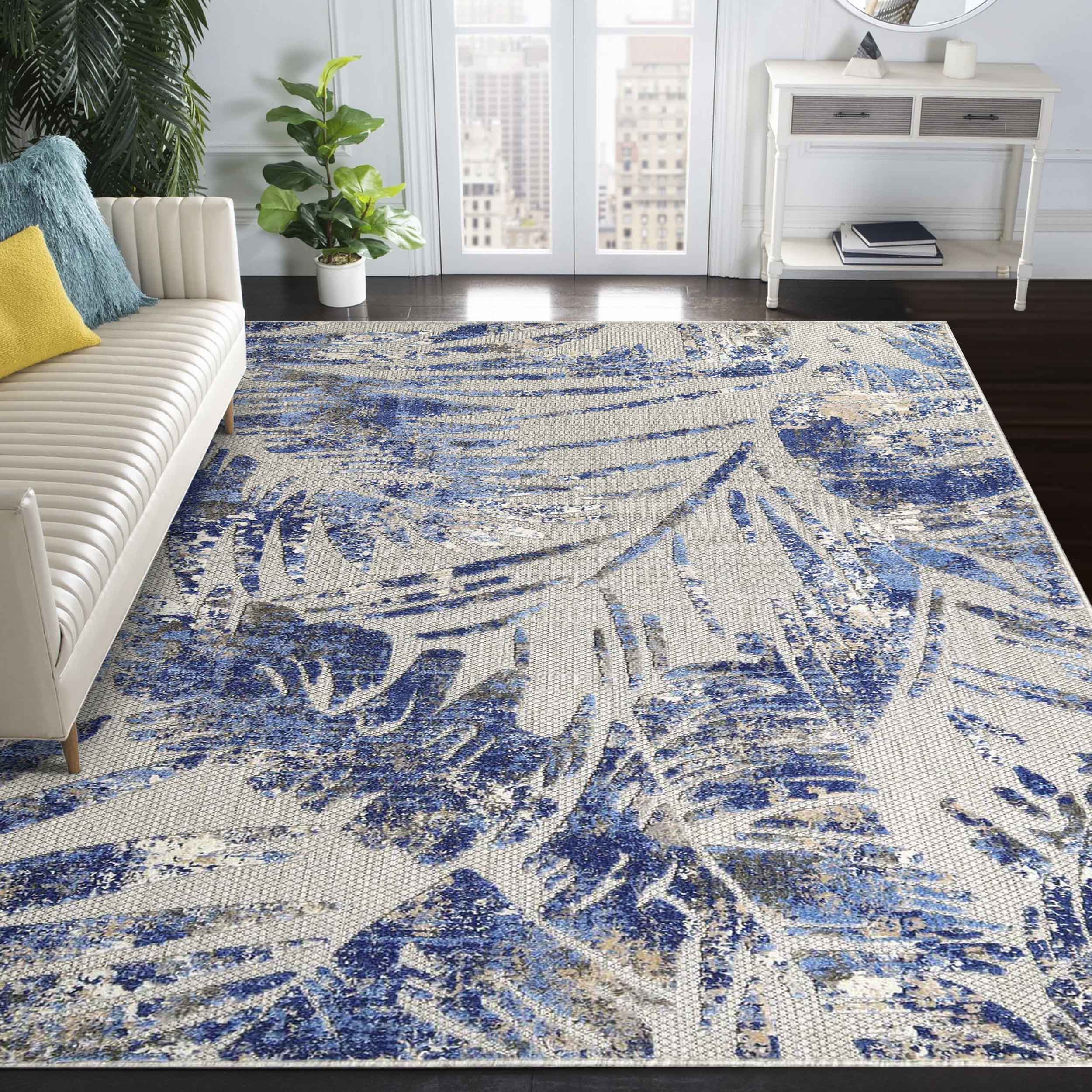 **Siesta Botanical Leaves Modern Indoor/Outdoor Area Rug or Runner Rug – Boho Chic Home Decor for Living Room, Bedroom, Patio & Entryway**