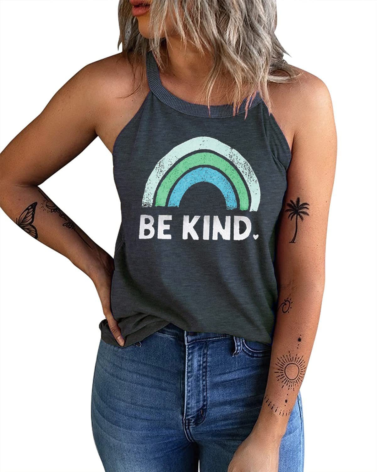 IRISGOD Women's High Neck Tank Tops - Summer Graphic Halter Sleeveless Rocker Tee Shirts for Casual Wear, Music Festivals & Street Style Outfits