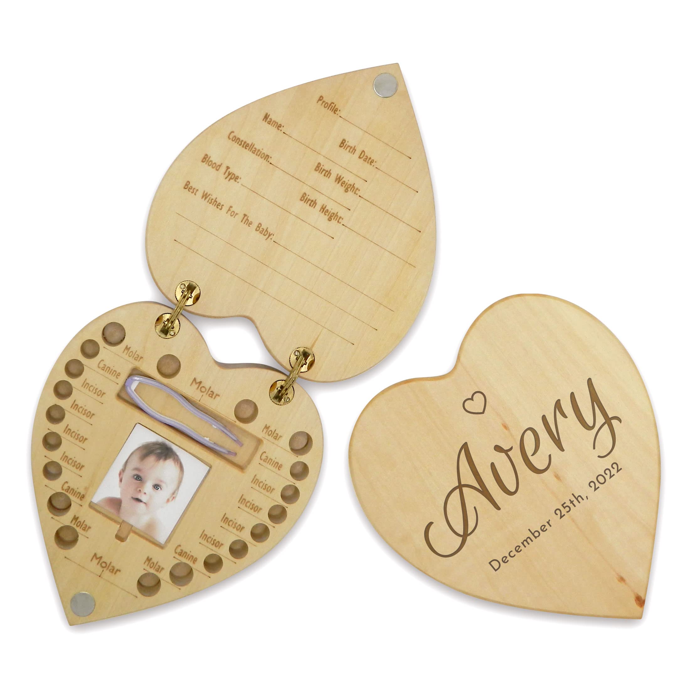 Personalized Baby Tooth Box - Wooden Keepsake Organizer for Baby Teeth | Unique Baby Shower Gift Idea | First Tooth Memory Box & Milestone Keepsake