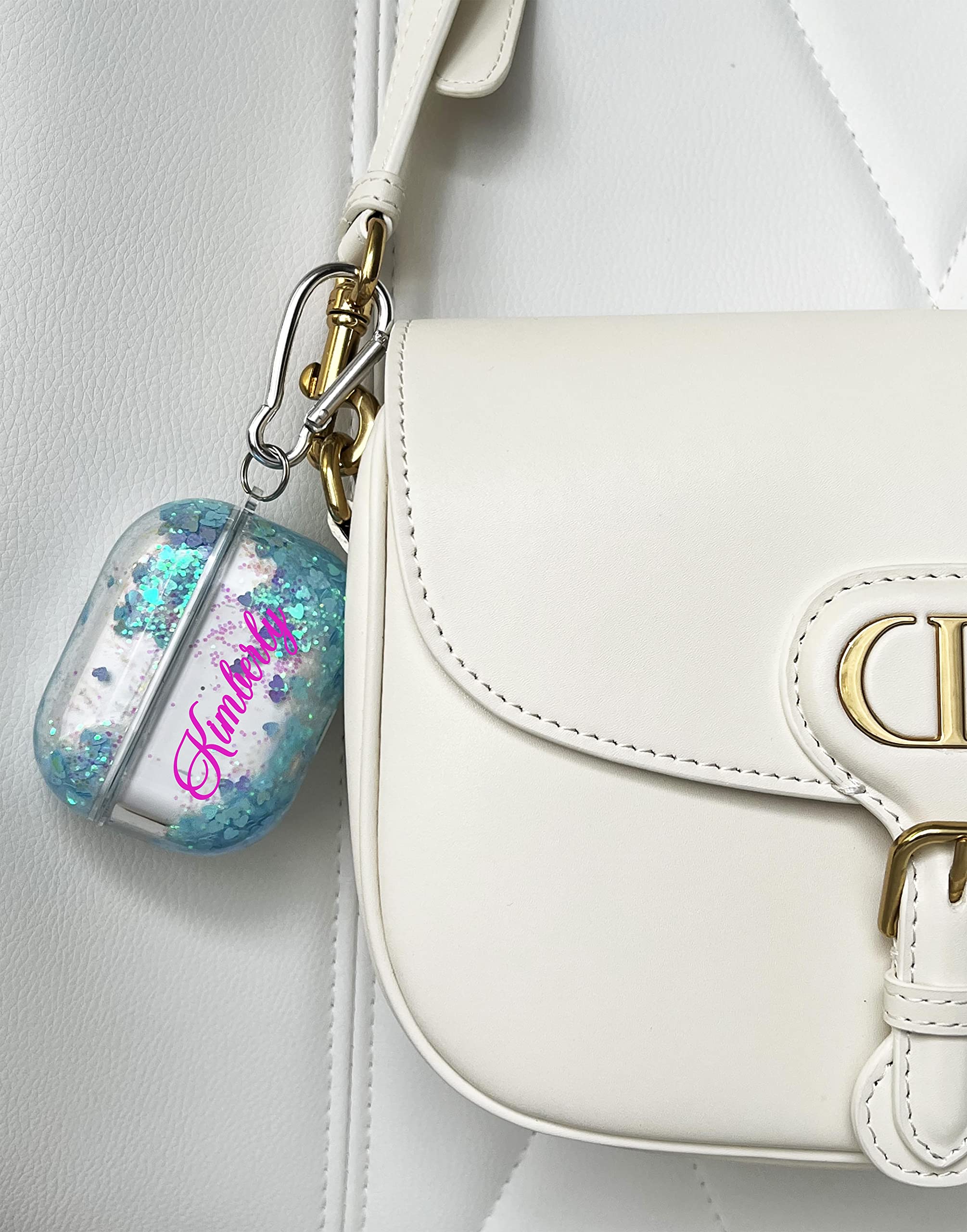 Custom Blue Glitter AirPods Pro Case with Keychain - Liquid Quicksand Protective Cover for AirPods 3 - Personalized Name Engraving Gift for Men & Women - Perfect for Travel, Workouts, and Everyday Use