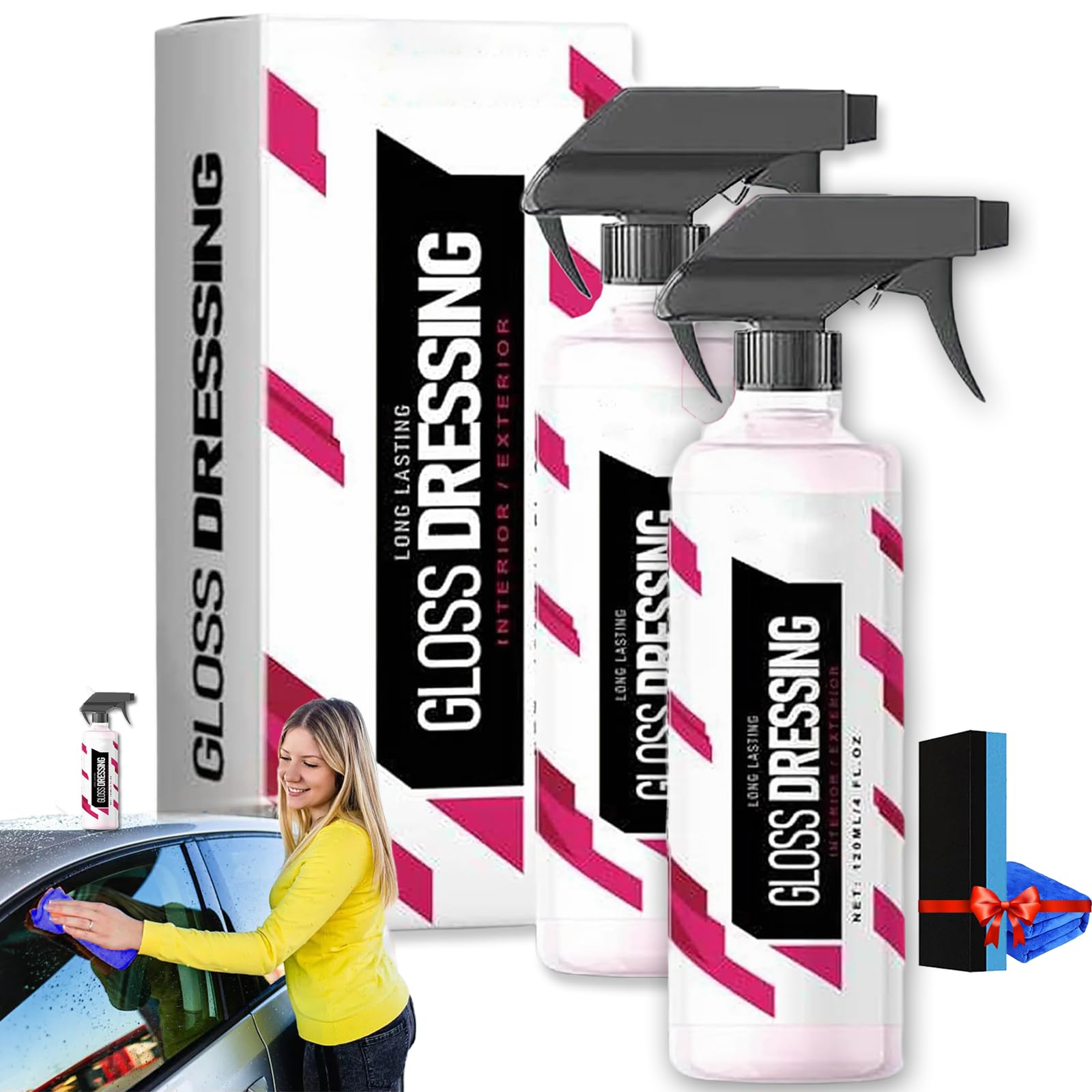 Premium Plastic & Tire Gloss Dressing - Car Detailing Spray for Floor Mats, Trim & Interior - Restores Faded Plastics - All-Purpose Vehicle Care Solution (Perfect for Car Show Prep & Daily Maintenance)