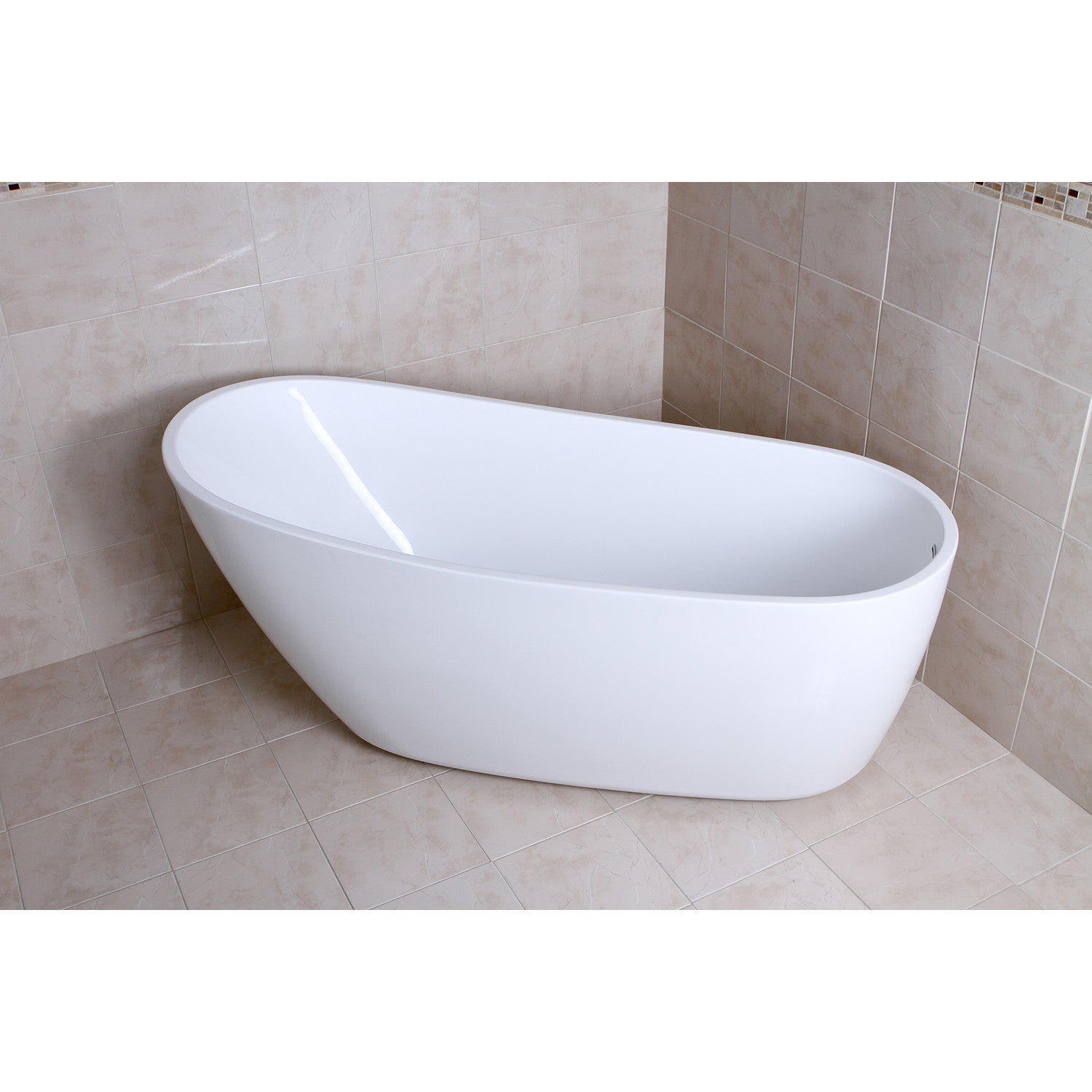 Aqua Eden 68 Inch Acrylic Oval Freestanding Bathtub - Glossy White Slipper Soaking Tub with Drain | Luxury Bathroom Upgrade for Spa-Like Relaxation at Home