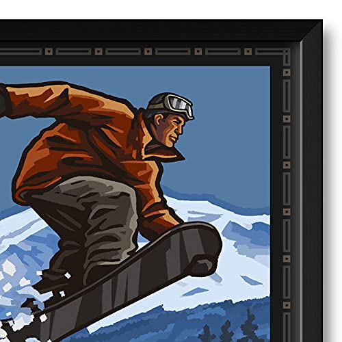 Professional Framed Art Print of Snowboarder Jumping at Grand Targhee Wyoming - 32x47 Inch Wall Decor by Artist Paul A. Lanquist - Perfect for Ski Lodge, Mountain Cabin or Sports Enthusiast Home Decor