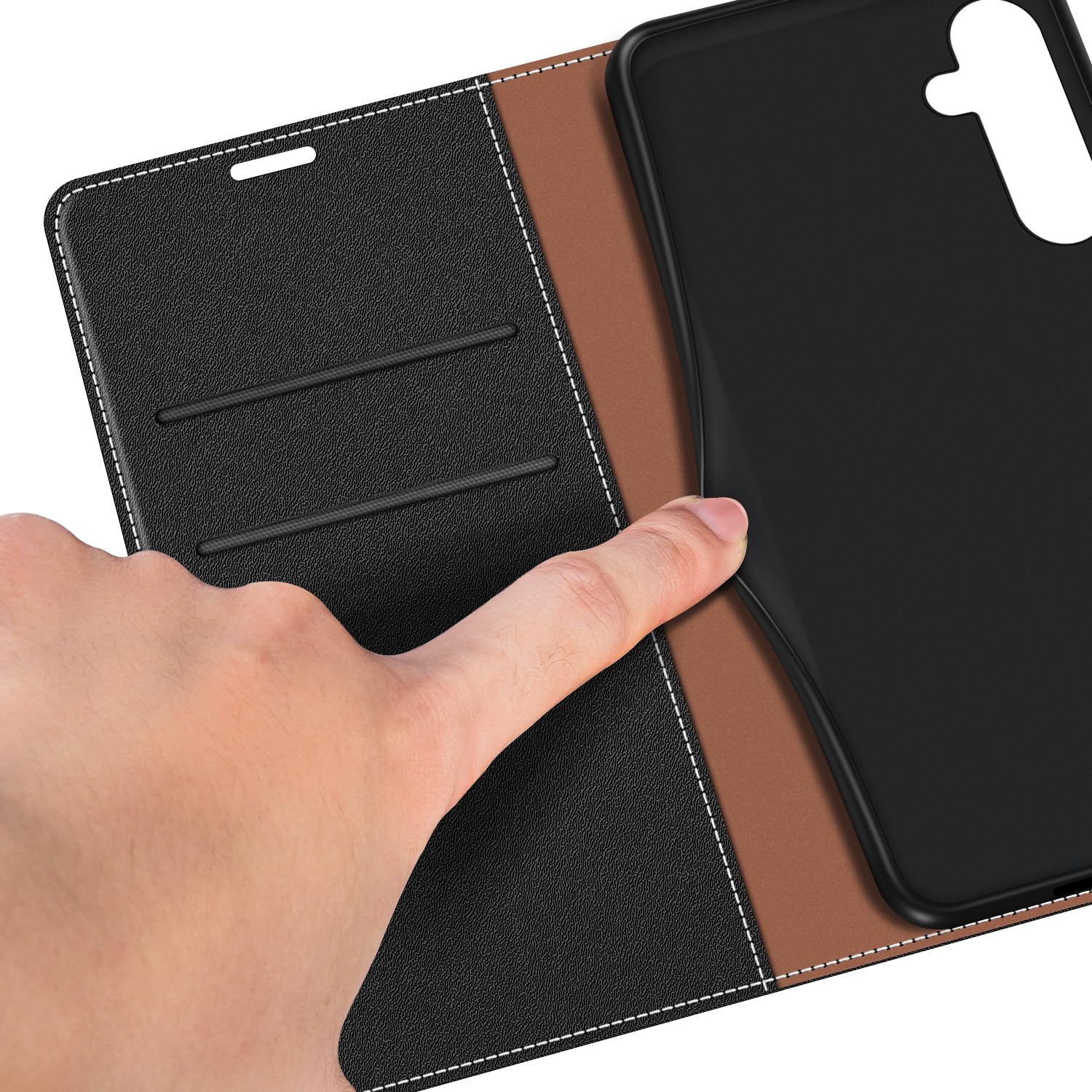 Premium Genuine Leather Flip Case for Samsung Galaxy S24 - Slim Protective Cover with Card Slots | Perfect for Business, Travel & Everyday Use