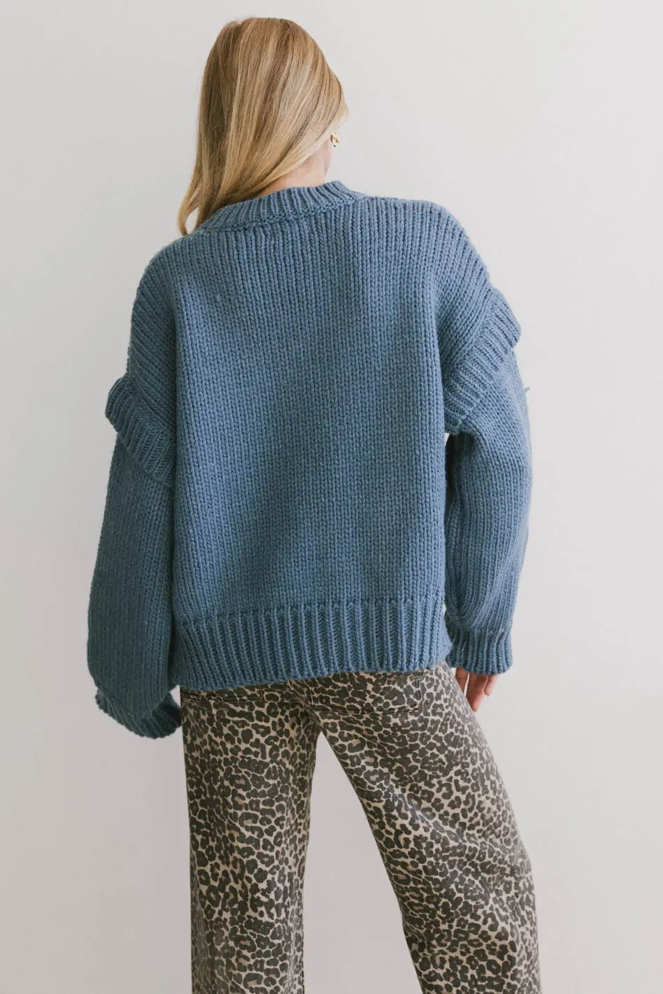 Josie Knit Sweater Women's Blue Crewneck Pullover | Cozy Winter Casual Wear for Office & Outings