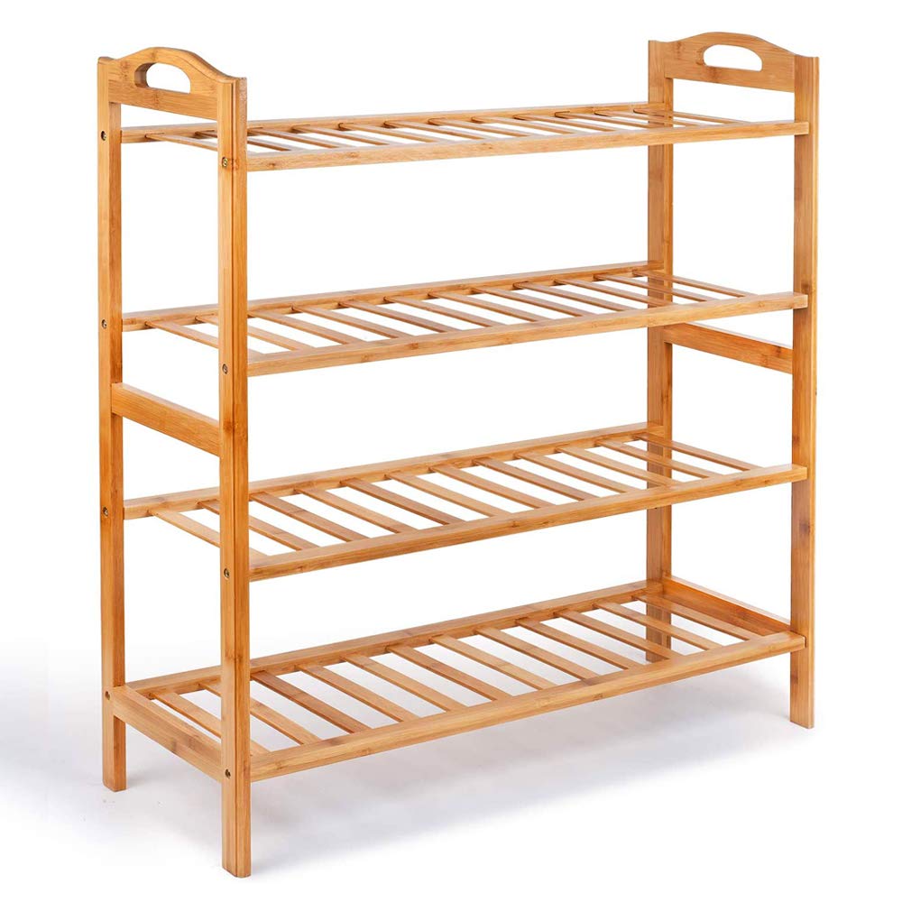 4-Tier Bamboo Shoe Rack - Free Standing Shoe Shelf Organizer for Entryway, Hallway, Bathroom & Living Room - Easy Assembly Wooden Storage Furniture (Perfect for Small Spaces & Apartment Organization)