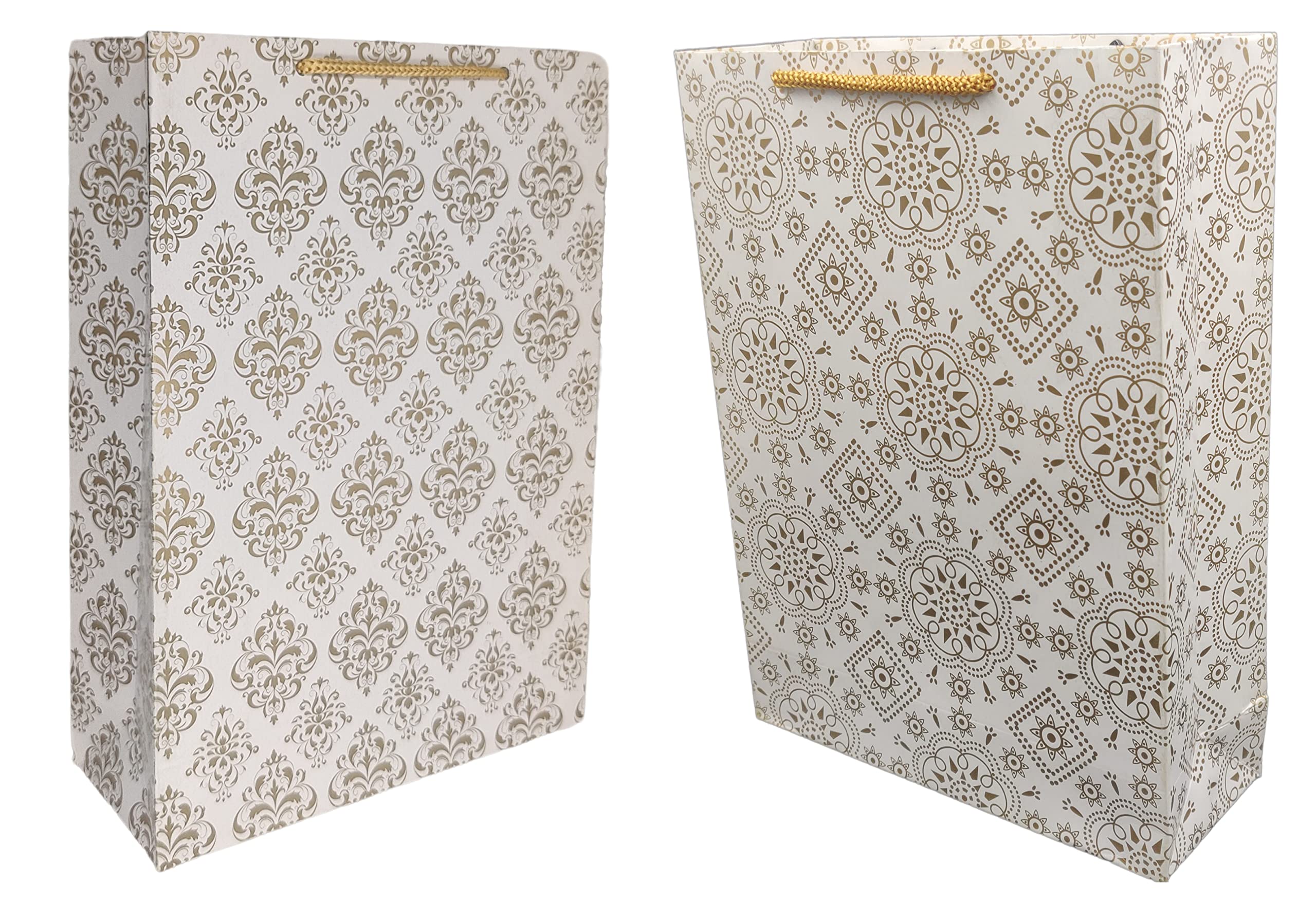 Premium Gold Flower & Elegant Gold Design Printed Gift Bags - 10 Pack (28x20x7.5cm) for Birthday Presents, Party Favors & Special Occasions | Perfect for Weddings, Baby Showers & Corporate Gifts