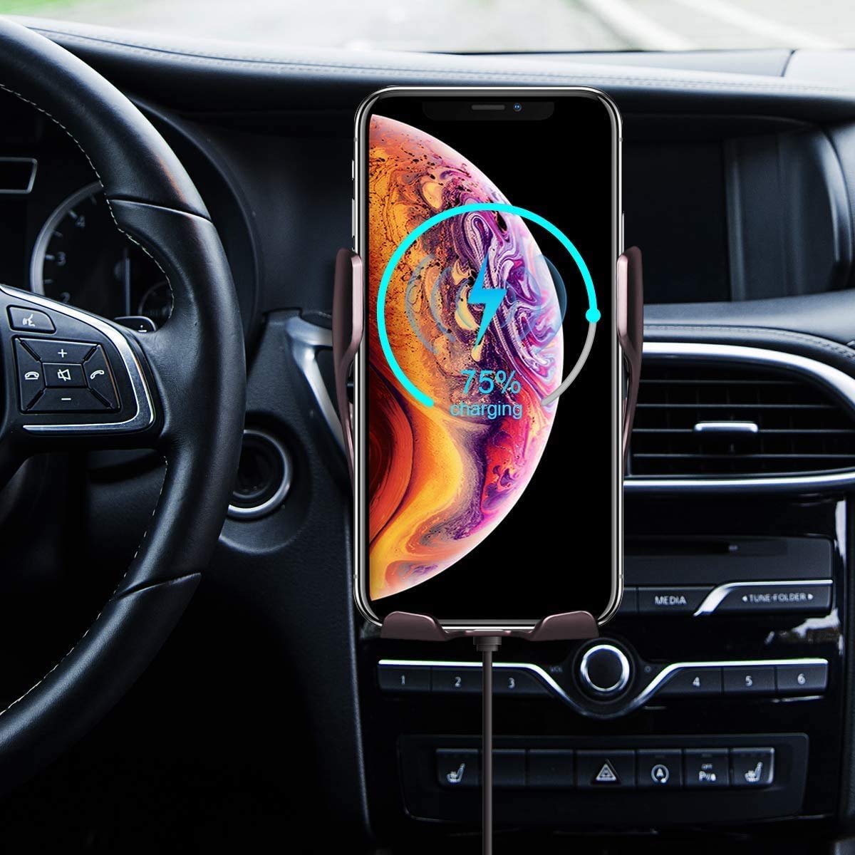 15W Fast Wireless Car Charger Mount - Auto Clamping Phone Holder for iPhone 13/12/11/XS/XR/X/8 & Samsung S21/S20/S10/Note10/Note9 - Dashboard & Air Vent Compatible - Perfect for Road Trips & Daily Commutes