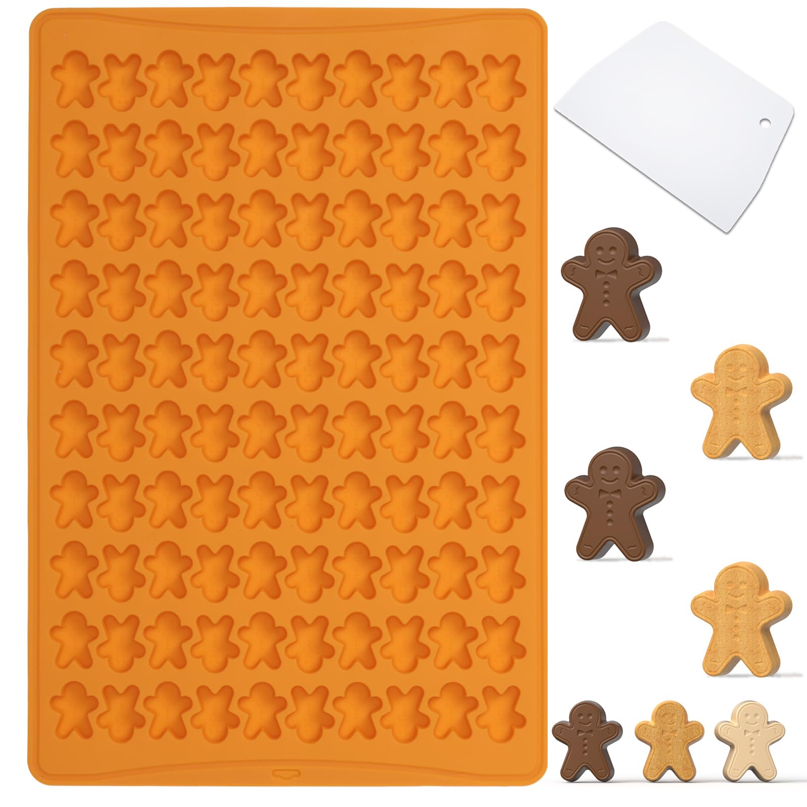 100-Cavity Mini Silicone Gingerbread Man Molds for Chocolate, Candy, Fondant, Gummy & Cookies - Christmas Baking Decorations with Scraper - Perfect for Holiday Treats, DIY Desserts & Party Favors