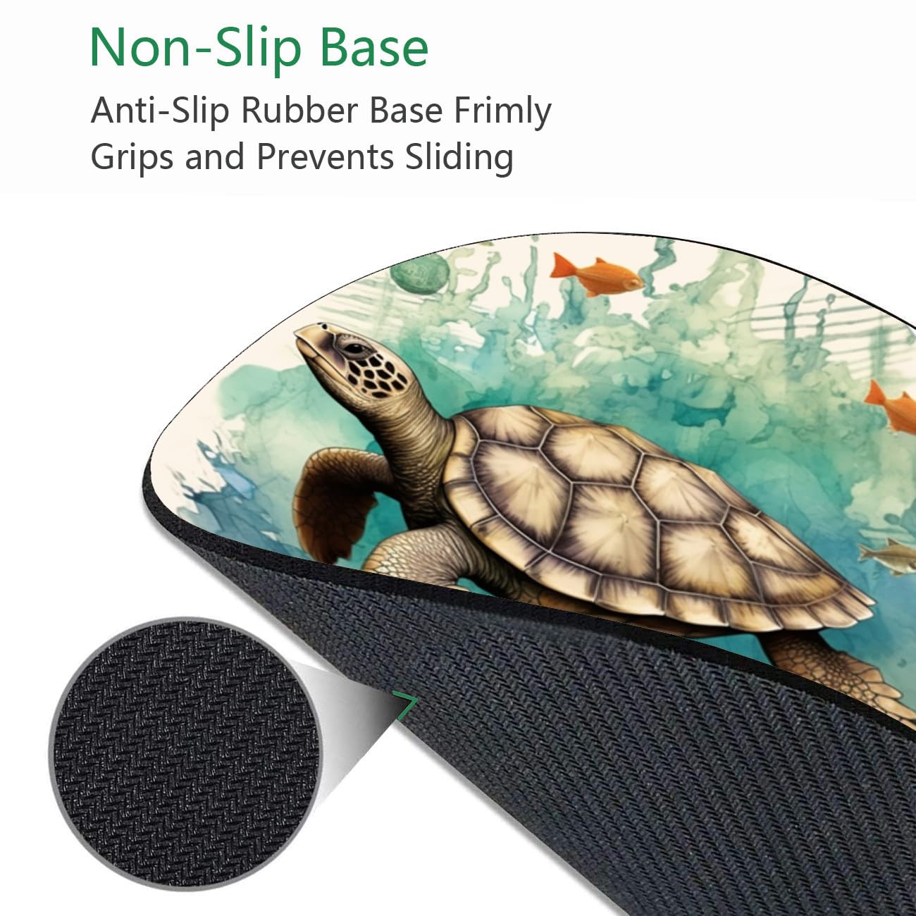 Turtle World Map Design Non-Slip Round Mouse Pad with Coasters Set - Office & Gaming Desk Accessories for Computer, Laptop, Home & Workstation Decor