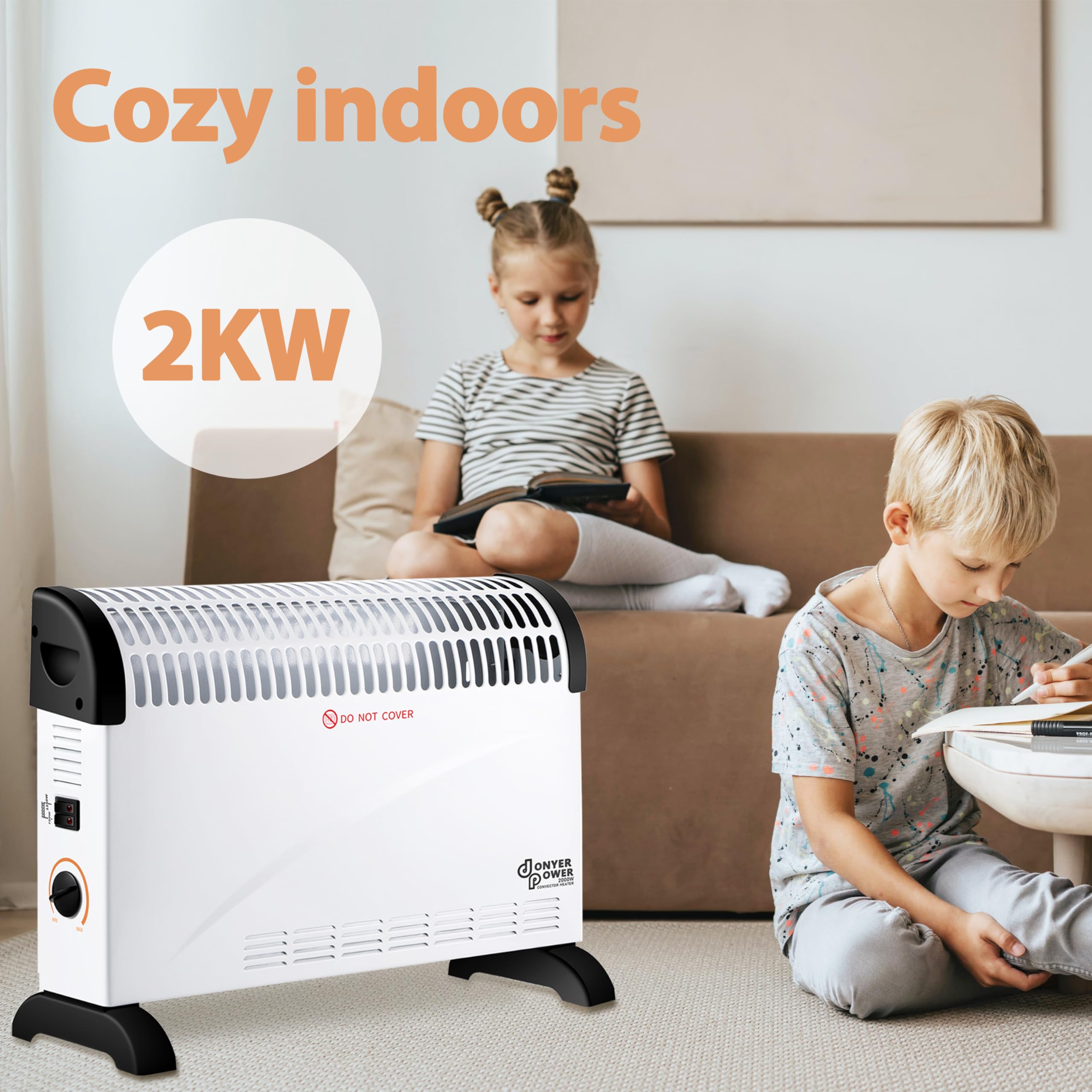 DONYER POWER 2000W Convector Radiator Heater with Adjustable Thermostat - Fast & Quiet Room Heating for Home, Office, Bedroom - Energy Efficient Space Heater for Winter & Cold Weather